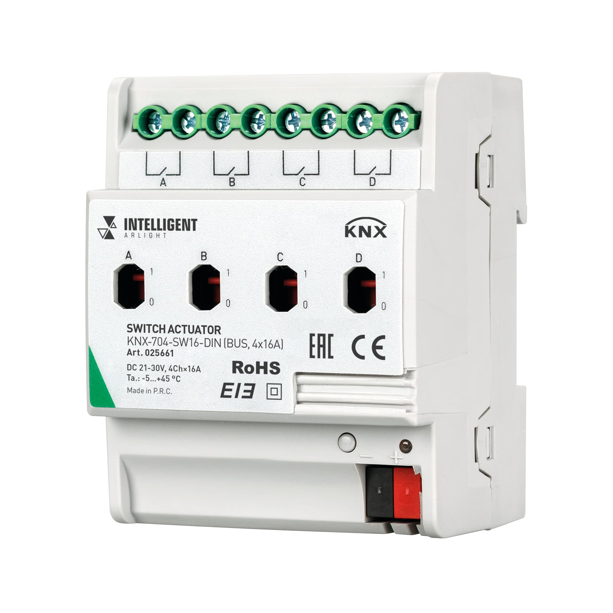 INTELLIGENT ARLIGHT Релейный модуль KNX-704-SW16-DIN (BUS, 4x16A) (Arlight, IP20 Пластик, 2 года) 025661 — фото 1