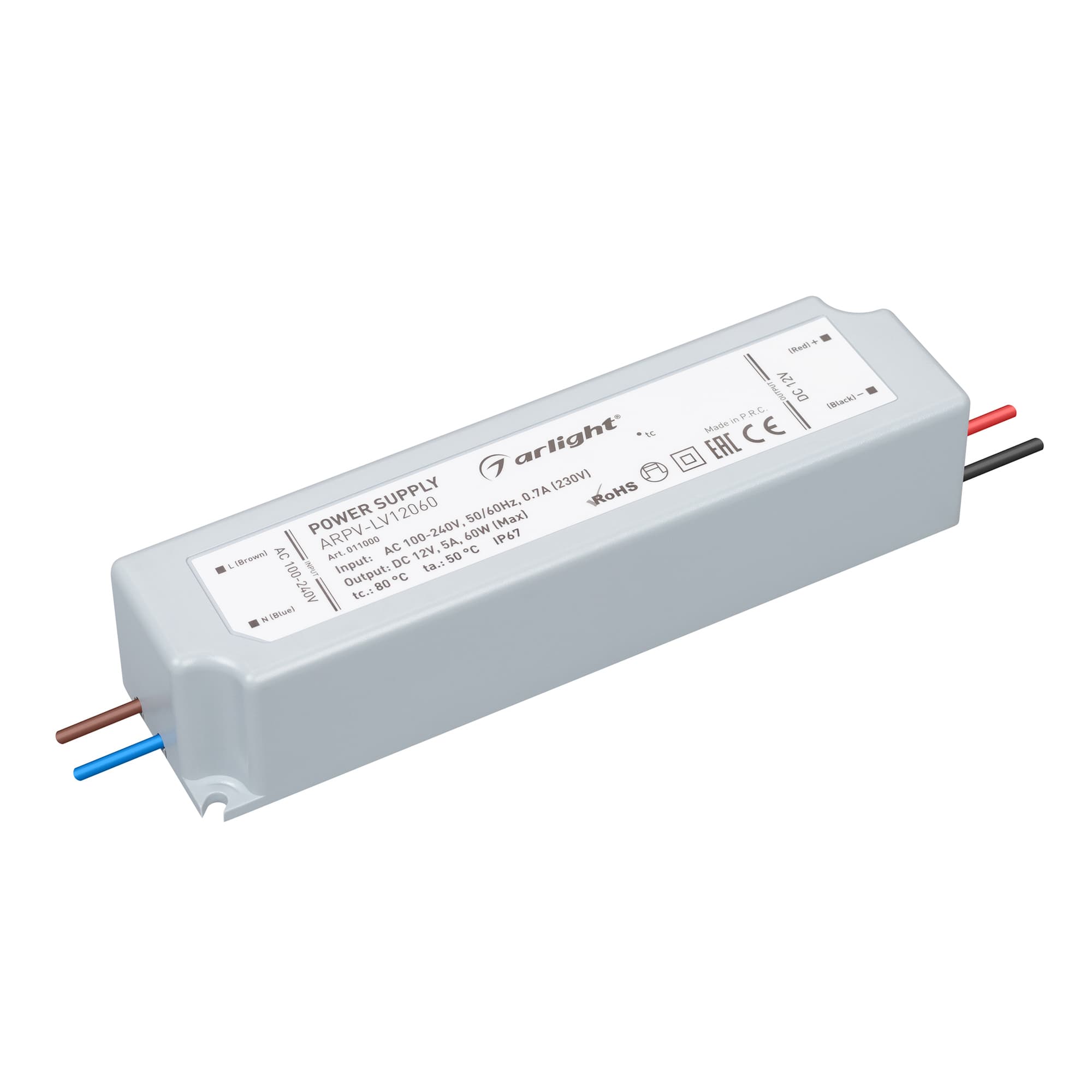 Блок питания ARPV-LV12060 (12V, 5.0A, 60W) (Arlight, IP67 Пластик, 2 года) 011000 — фото 1