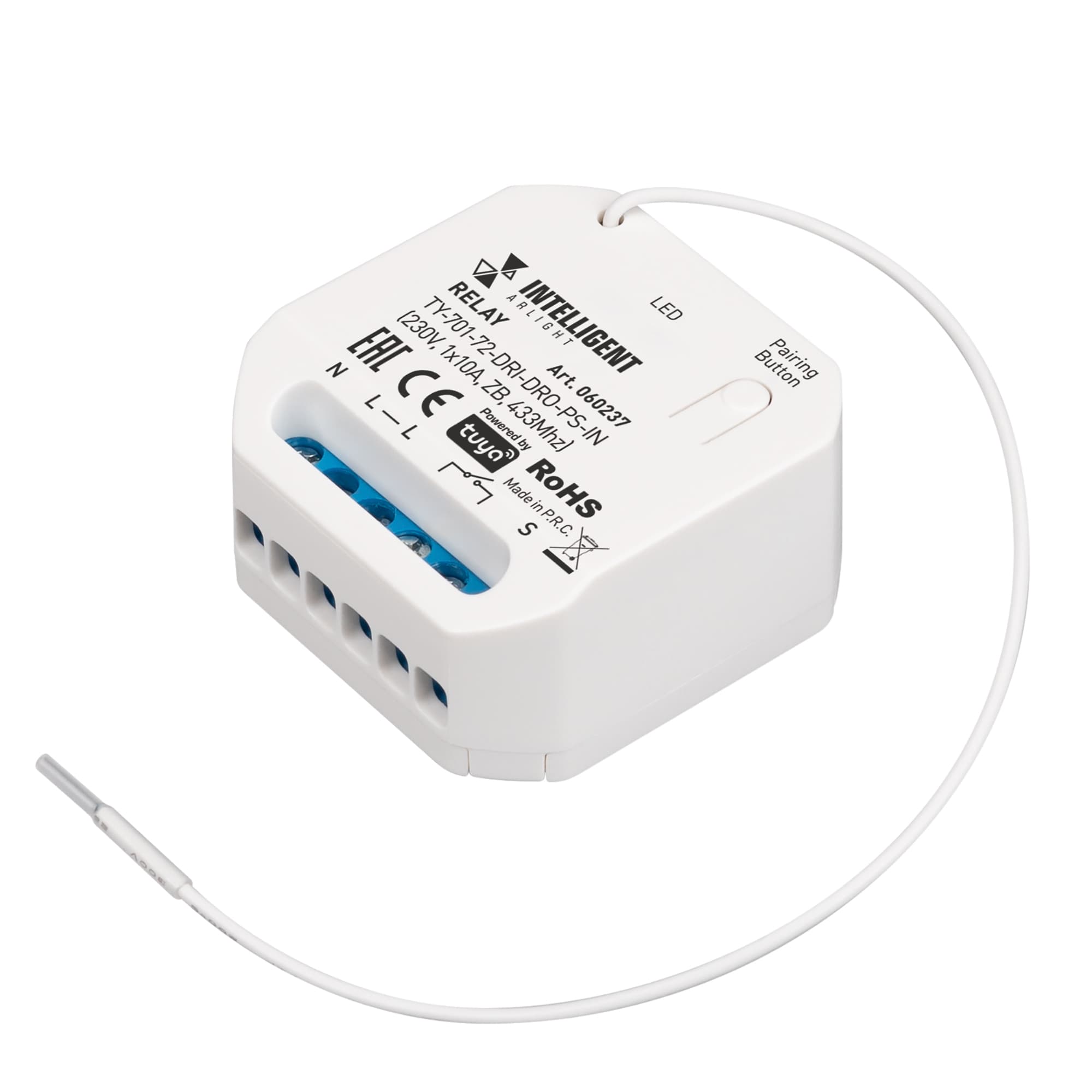 INTELLIGENT ARLIGHT Релейный модуль TY-701-72-DRI-DRO-PS-IN (230V, 1x10A, ZB, 433Mhz) (IARL, IP20 Пластик, 3 года) 060237 Arlight