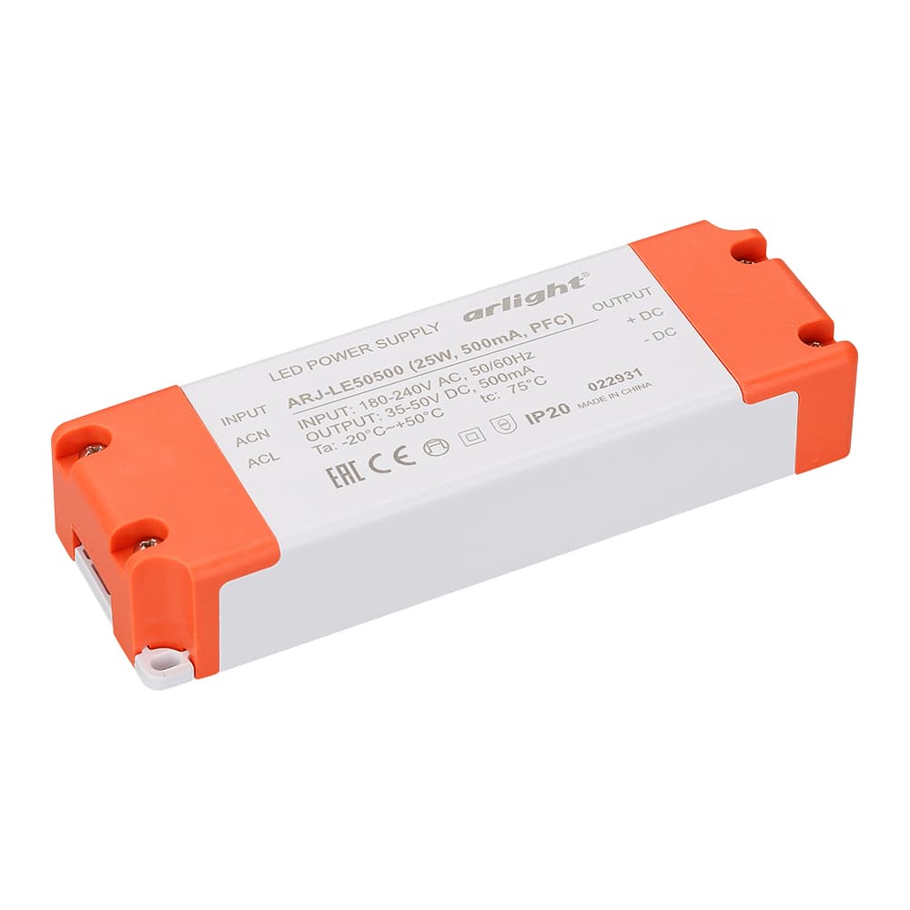 Блок питания ARJ-LE50500 (25W, 500mA, PFC) (Arlight, IP20 Пластик, 3 года) 022931