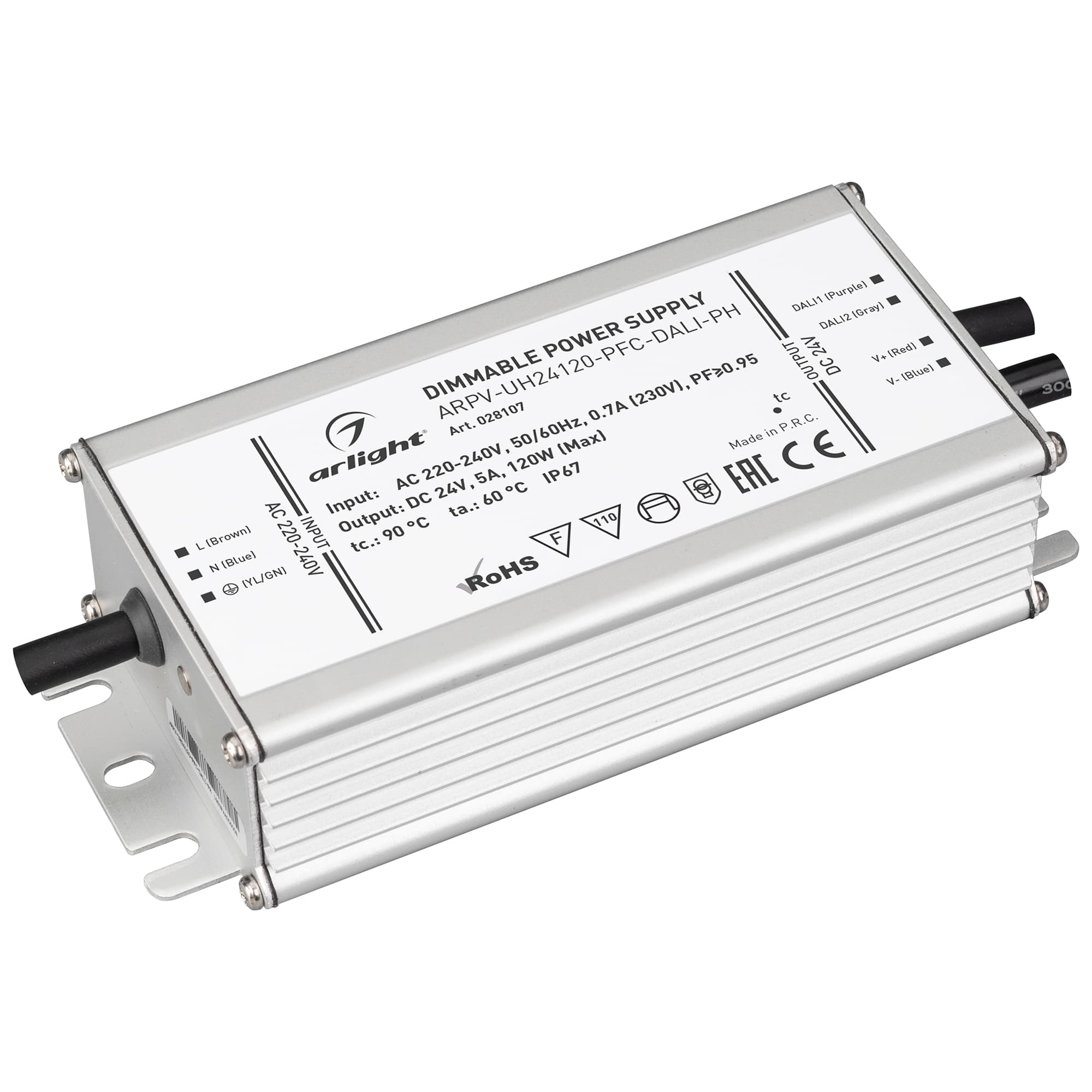 Блок питания ARPV-UH24120-PFC-DALI-PH (24V, 5.0A, 120W) (Arlight, IP67 Металл, 7 лет) 028107 — фото 1
