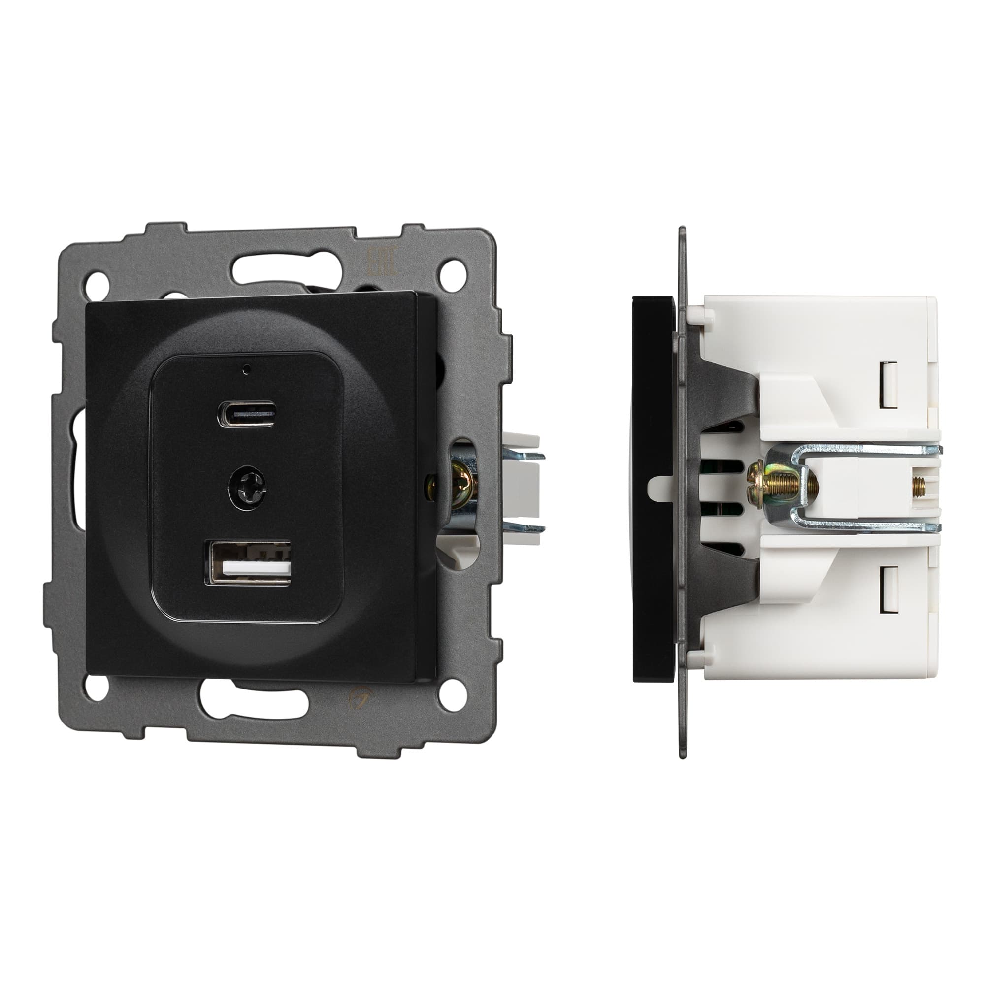 Механизм USB розетки SCT-MUAC-PL-BK-V (5V, 3A, QC4) (Arlight, -) 049838