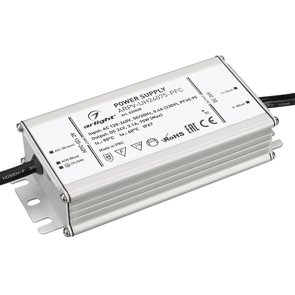 Блок питания ARPV-UH24075-PFC (24V, 3.1A, 75W) (Arlight, IP67 Металл, 7 лет) 025028 — фото 1
