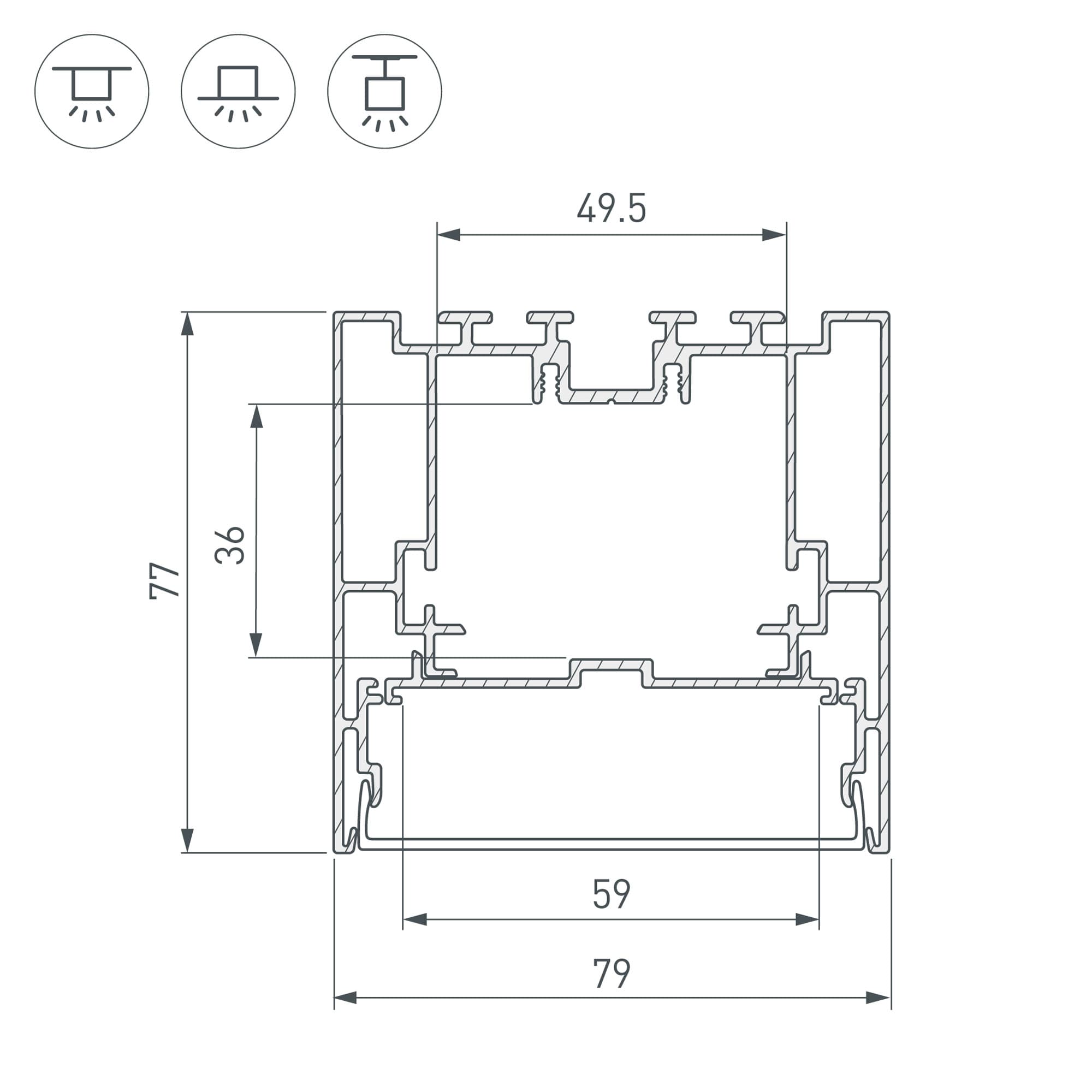 Профиль с экраном S2-LINE-7977-2500 ANOD+OPAL (Arlight, Алюминий) 021174 Arlight — фото 5