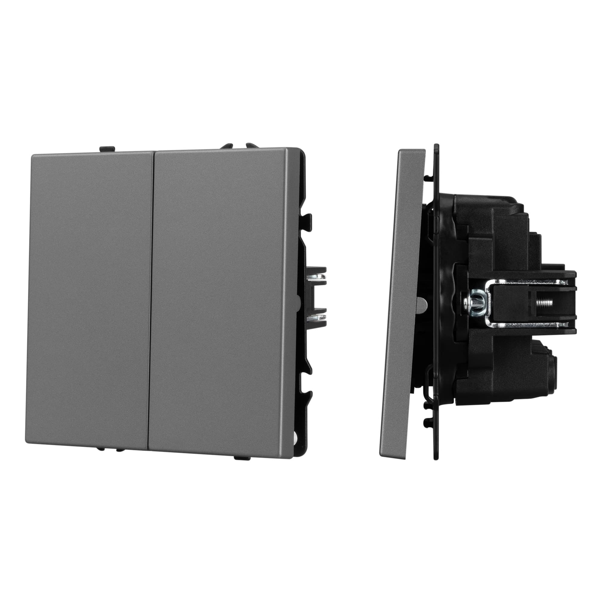 Механизм выключателя двухклавишный перекрёстный SWT-NOBE-MKX2-SFPL-GR (230V, 10A) (Arlight, Серый базальт) 061793