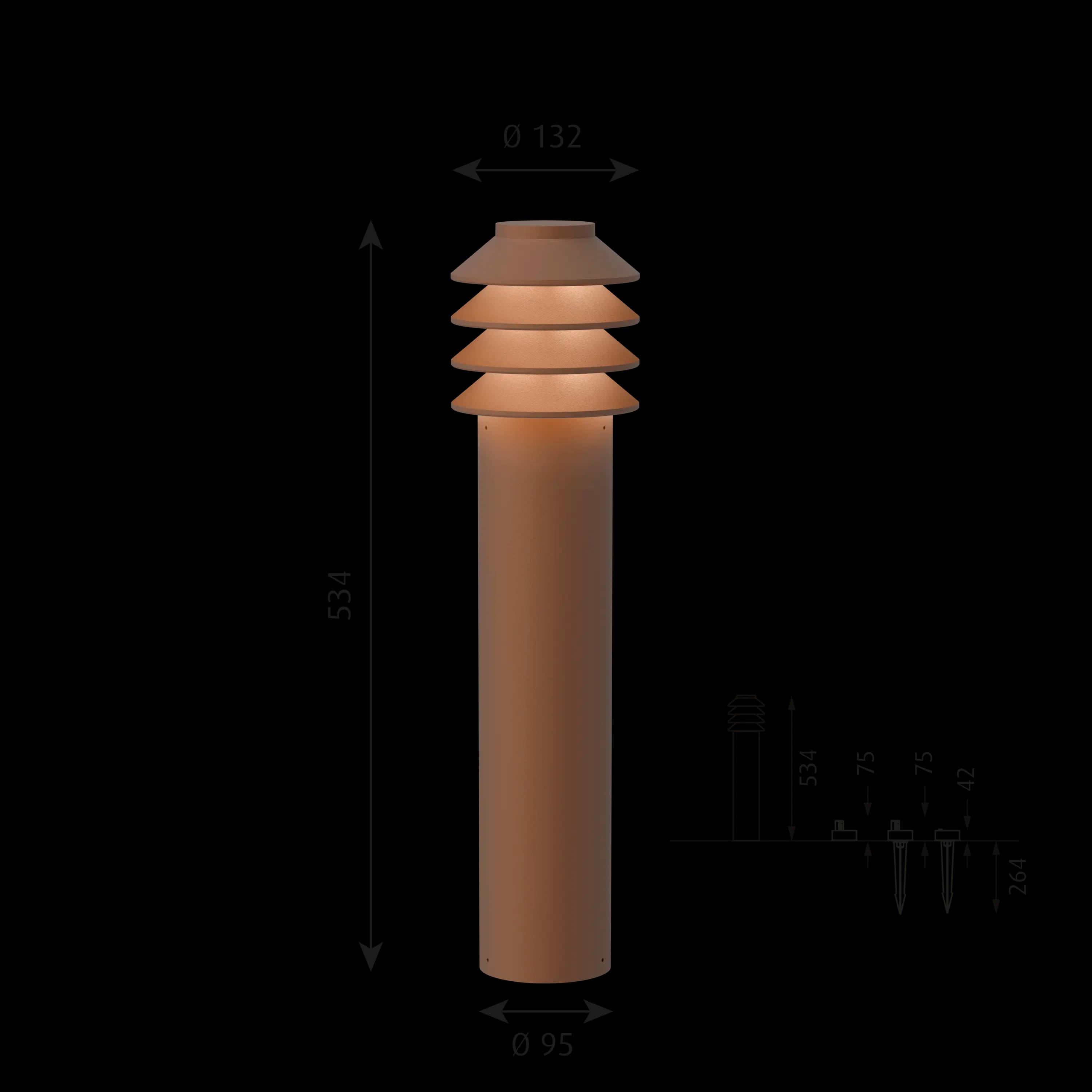 Louis Poulsen Bysted Garden Bollard Corten colour LONG — фото 8