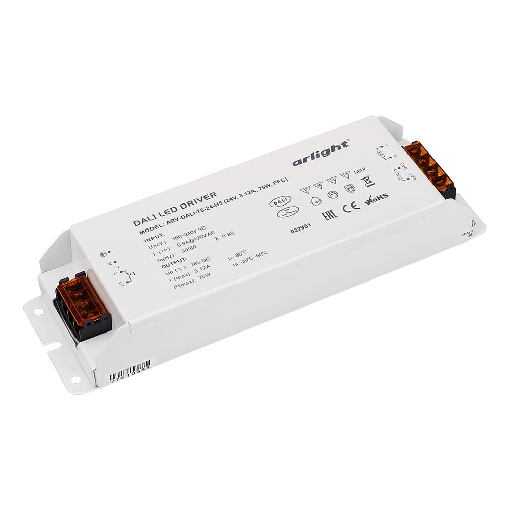 Блок питания ARV-DALI-75-24-H5 (24V, 3.12A, 75W, PFC) (Arlight, IP20 Пластик, 5 лет) 022981