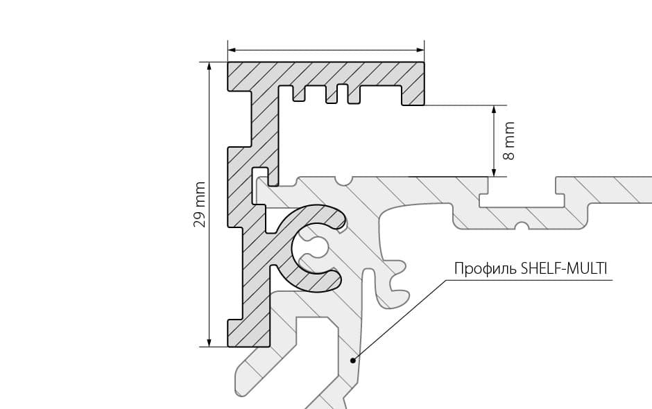 Профиль-держатель SHELF-MULTI-G-2000 ANOD (ANR, Алюминий) 017291 Arlight — фото 3