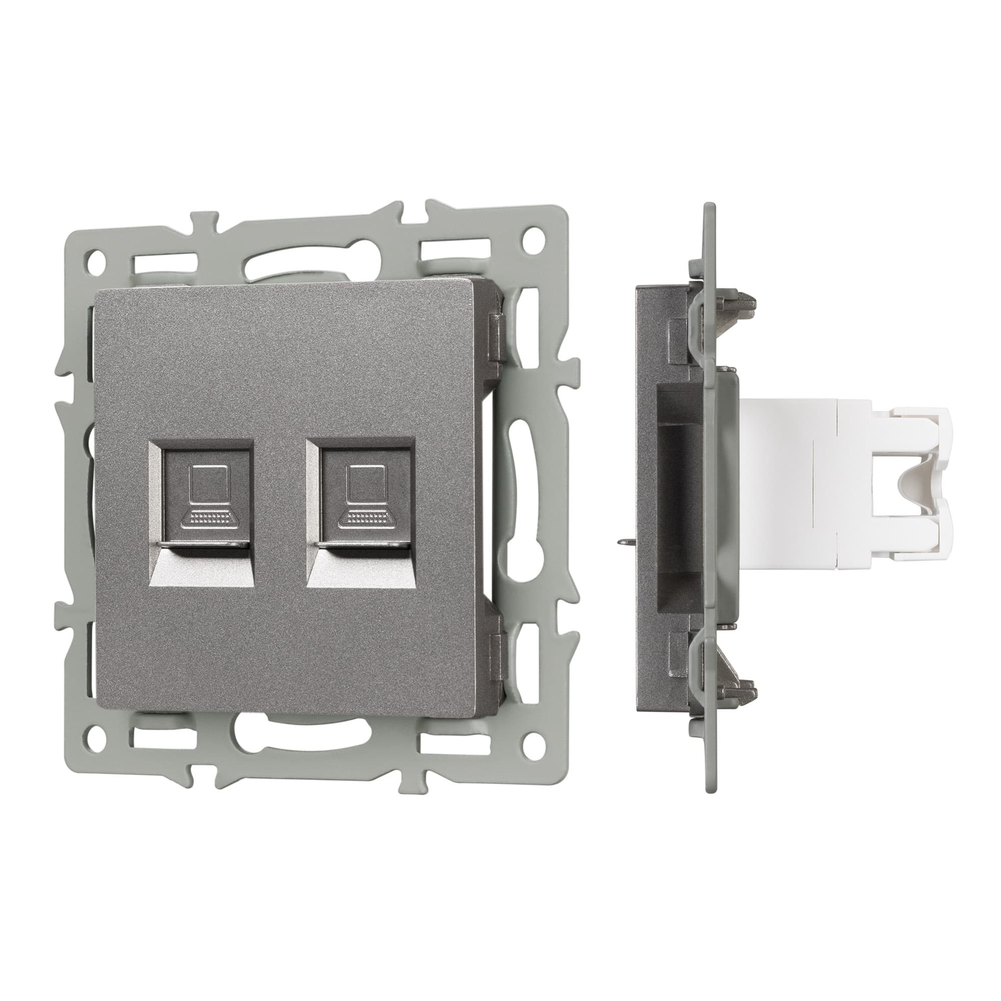 Механизм компьютерной розетки двойной SCT-MPC2-PL-GR (RJ-45, CAT6) (Arlight, -) 045338