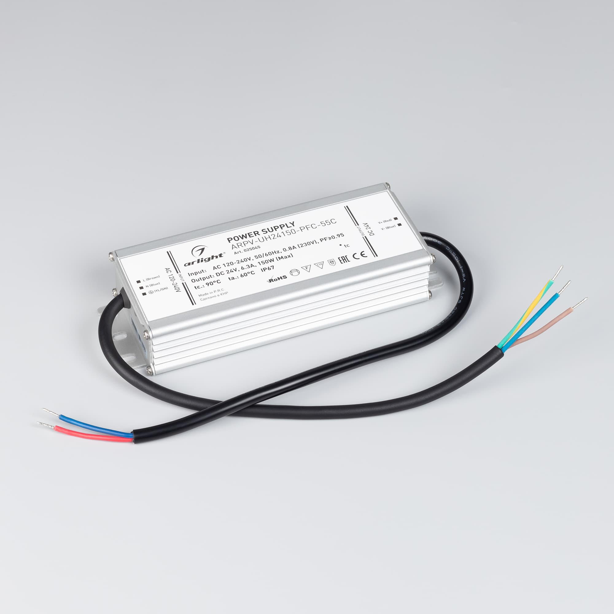 Блок питания ARPV-UH24150-PFC-55C (24V, 6.3A, 150W) (Arlight, IP67 Металл, 5 лет) 025045 — фото 2