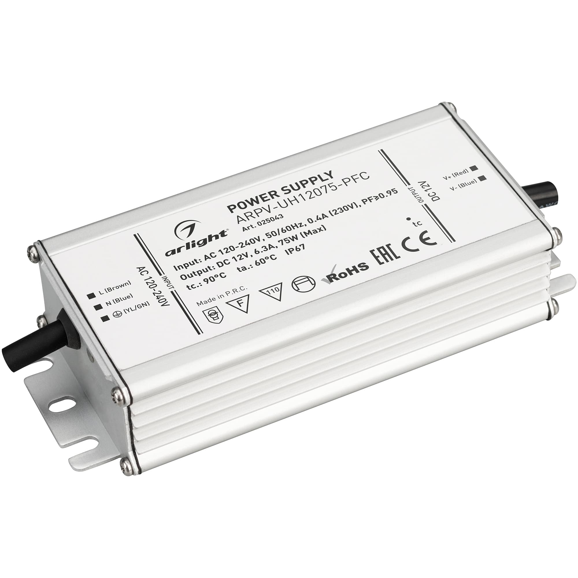 Блок питания ARPV-UH12075-PFC (12V, 6.3A, 75W) (Arlight, IP67 Металл, 7 лет) 025043 — фото 1