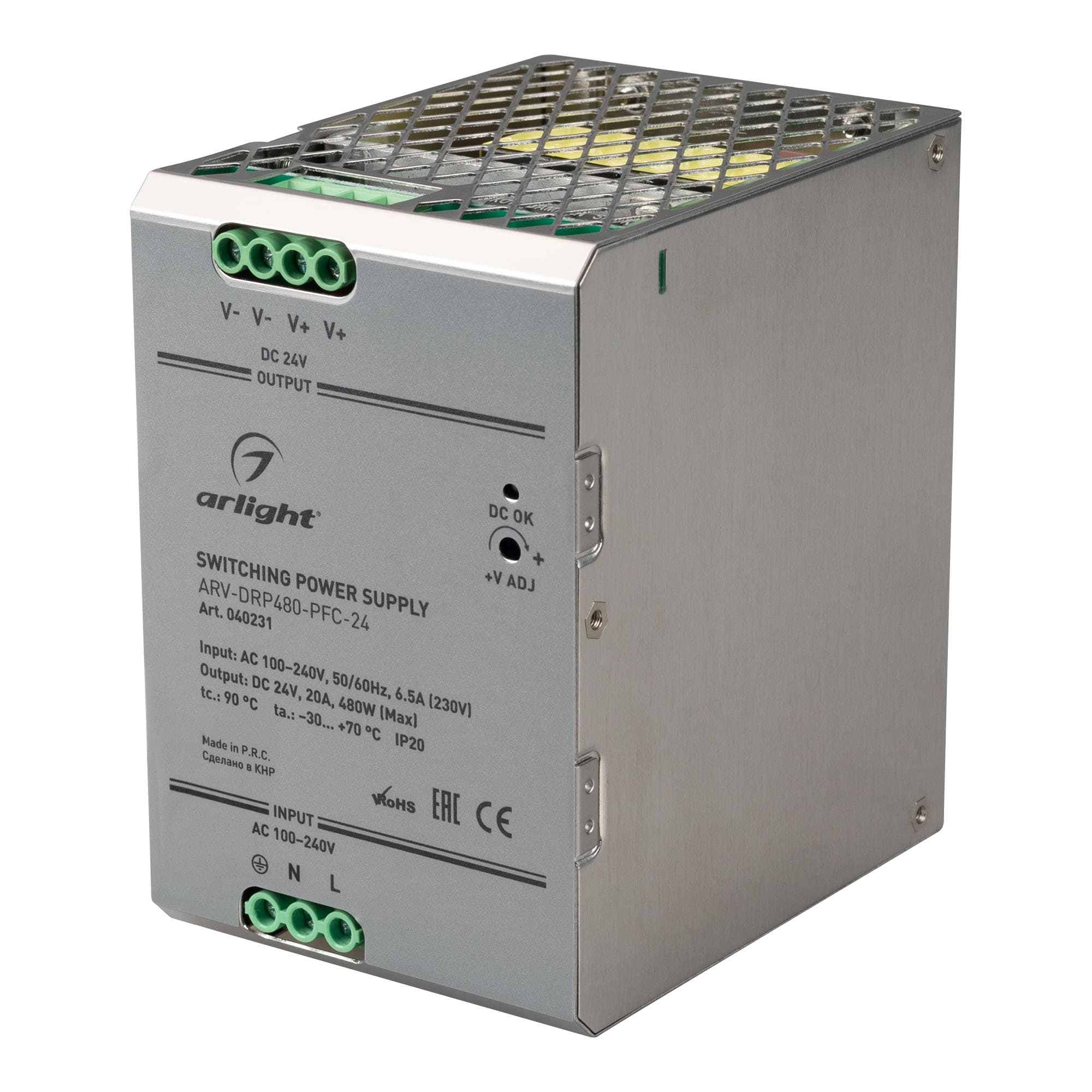 Блок питания ARV-DRP480-PFC-24 (24V, 20A, 480W) (Arlight, IP20 Металл, 5 лет) 040231 Arlight — фото 1