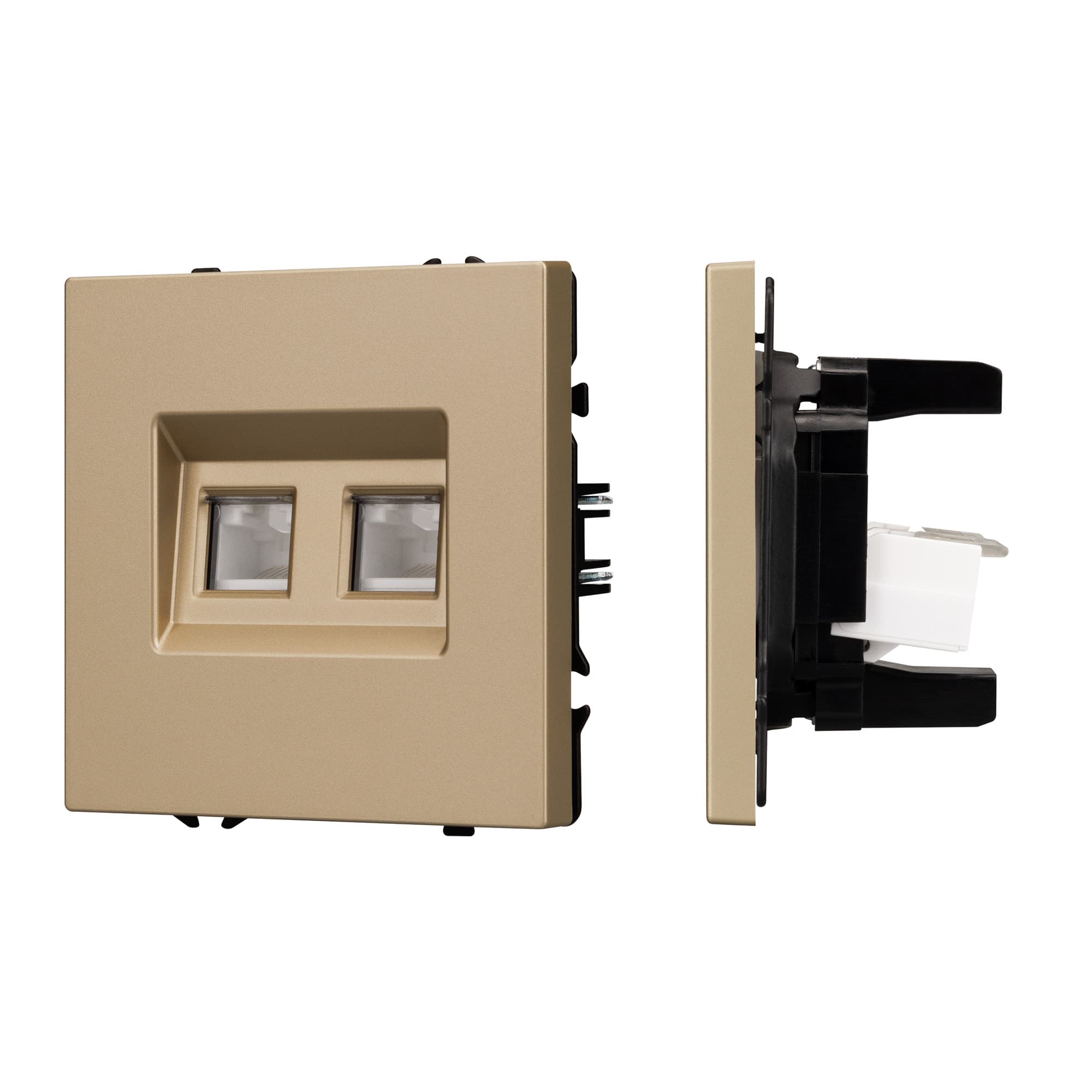 Механизм сдвоенной компьютерной розетки SCT-NOBE-MPC2-SFPL-GD (RJ-45, CAT6) (Arlight, Золотой песок) 054314