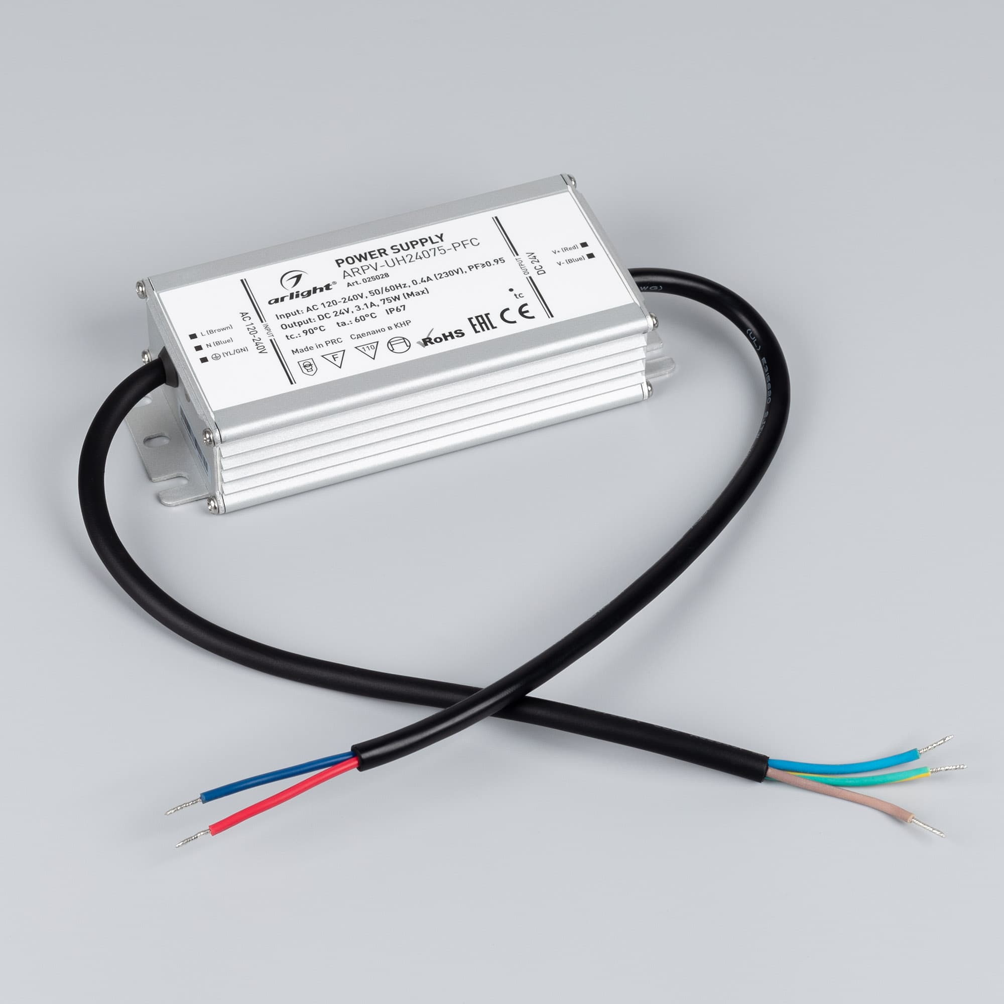 Блок питания ARPV-UH24075-PFC (24V, 3.1A, 75W) (Arlight, IP67 Металл, 7 лет) 025028 — фото 2