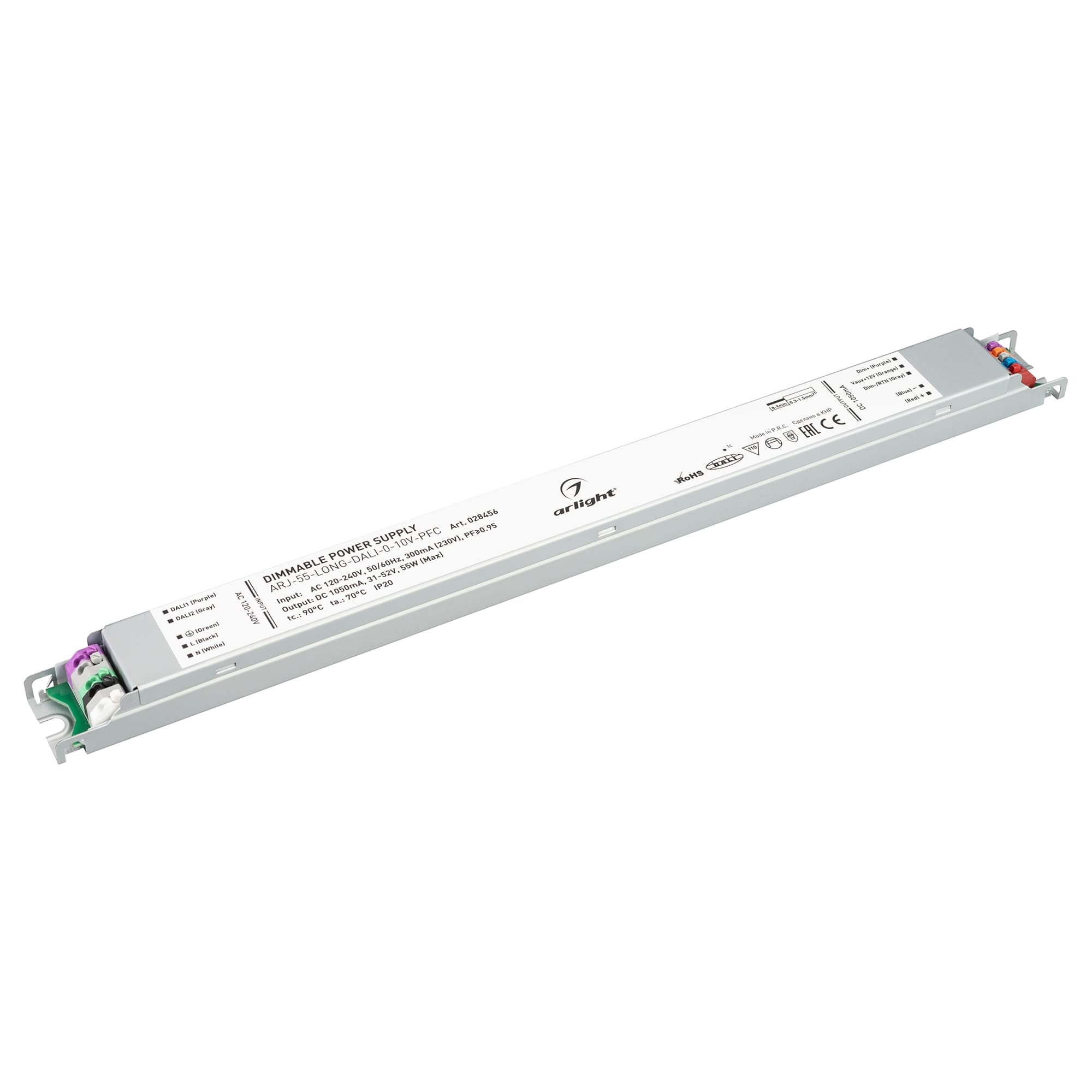 Блок питания ARJ-55-LONG-DALI-0-10V-PFC (55W, 1050mA) (Arlight, IP20 Металл, 7 лет) 028456 — фото 1