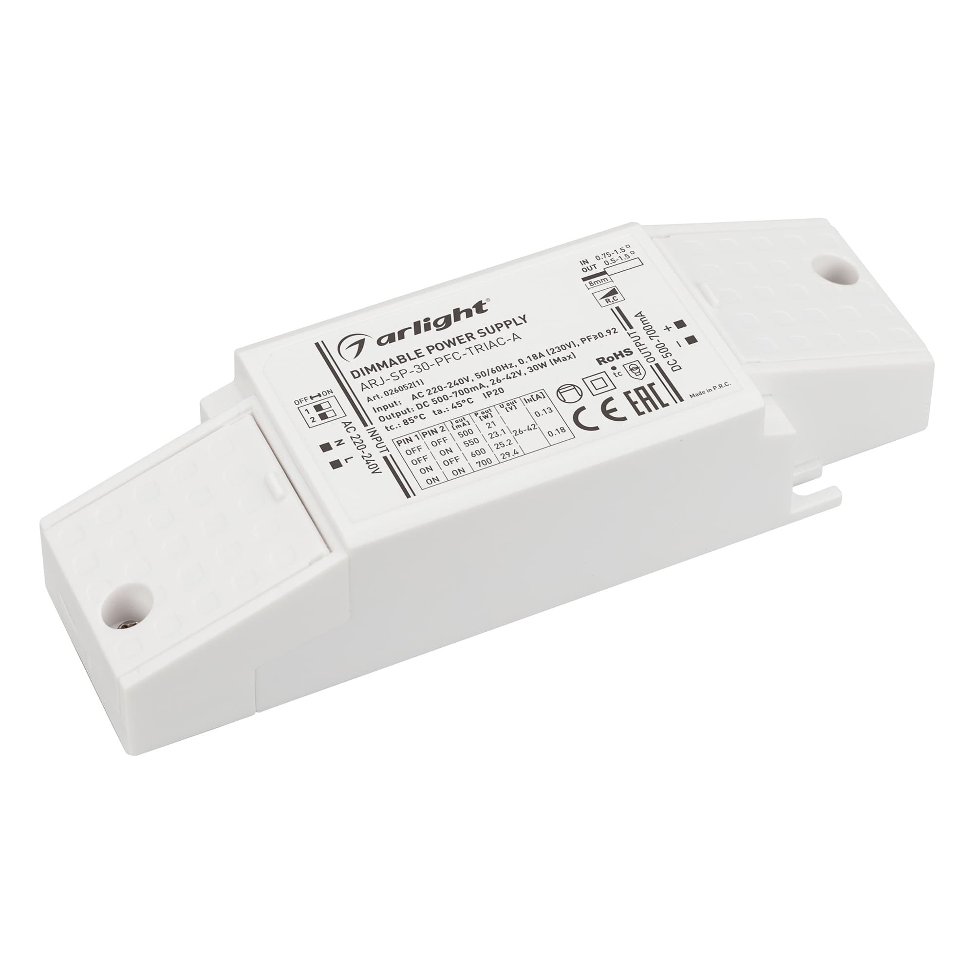 Блок питания ARJ-SP-30-PFC-TRIAC-INS (30W, 26-42V, 0.5-0.7A) (Arlight, IP20 Пластик, 5 лет) 026052(1) — фото 1