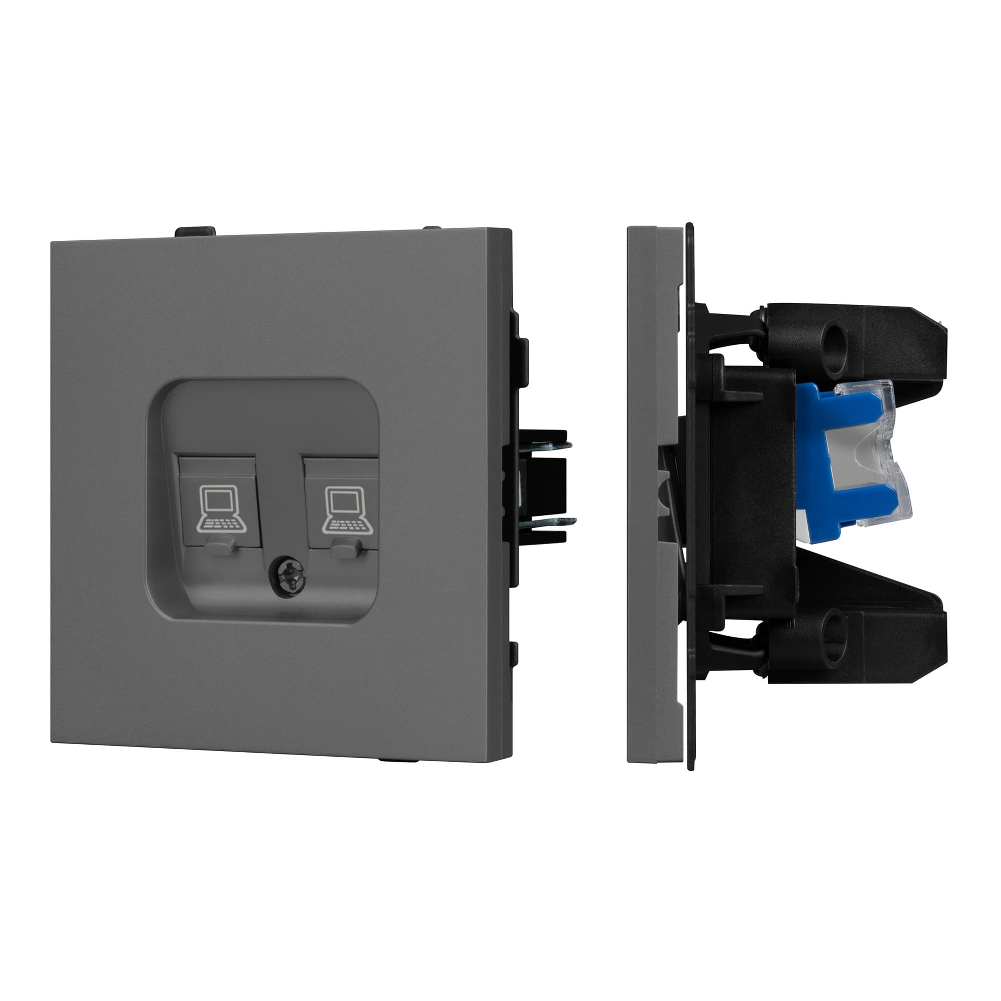 Механизм компьютерной розетки двойной SCT-TENDO-MPC2-SFPL-GR (RJ-45, CAT6) (Arlight, Матовый графитовый) 054597