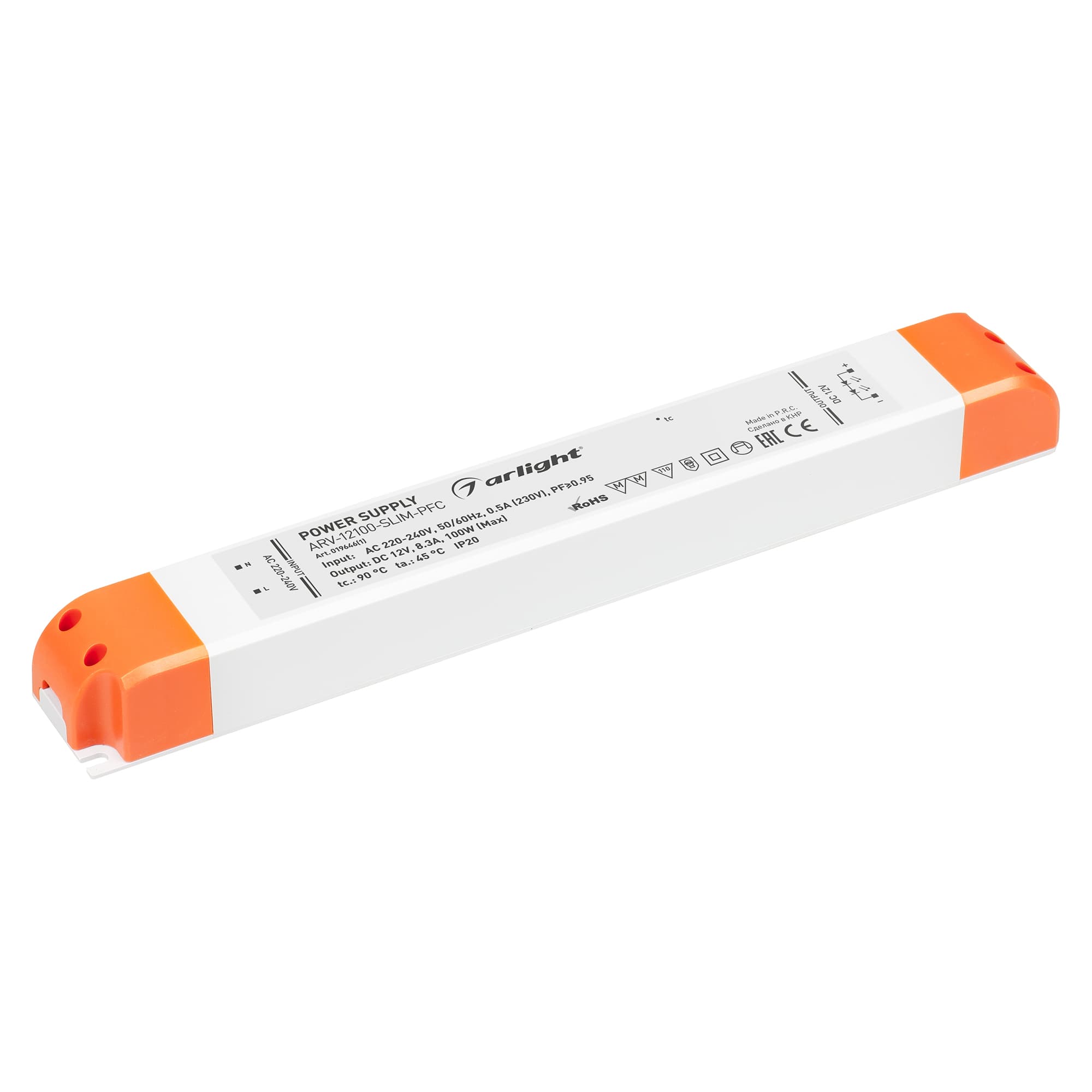 Блок питания ARV-12100-SLIM-PFC (12V, 8.3A, 100W) (Arlight, IP20 Пластик, 2 года) 019646(1)