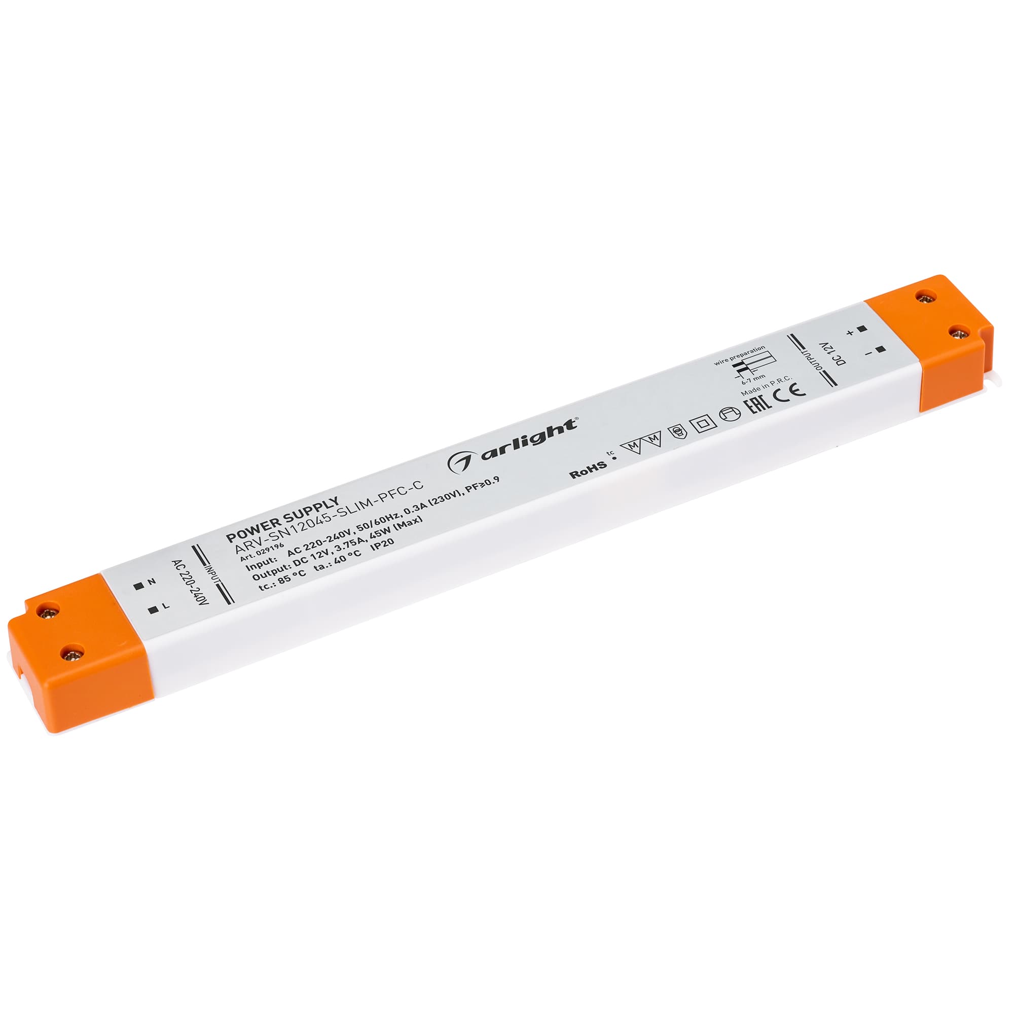 Блок питания ARV-SN12045-SLIM-PFC-C (12V, 3.75A, 45W) (Arlight, IP20 Пластик, 3 года) 029196