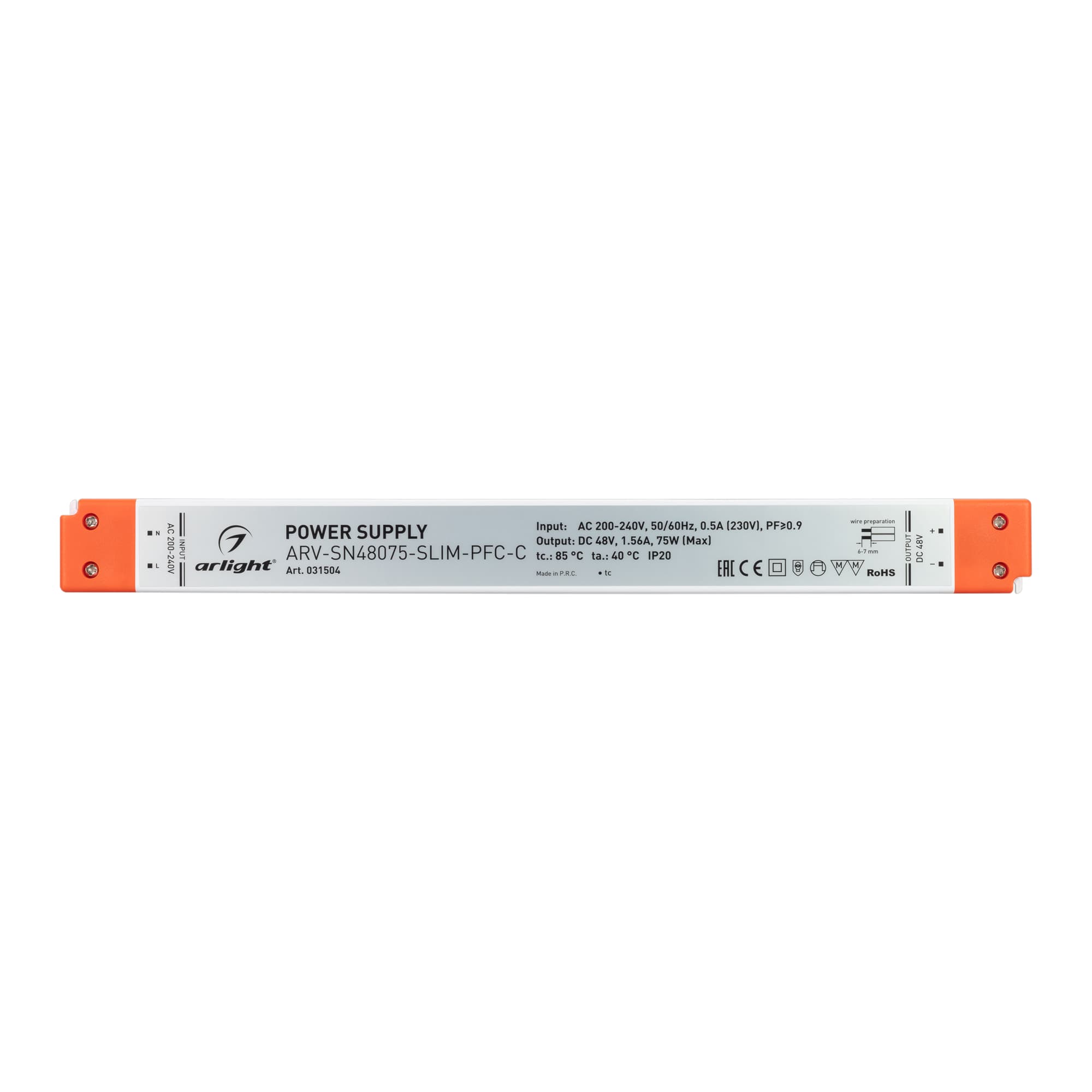 Блок питания ARV-SN48075-SLIM-PFC-C (48V, 1.56A, 75W) (Arlight, IP20 Пластик, 3 года) 031504 — фото 2
