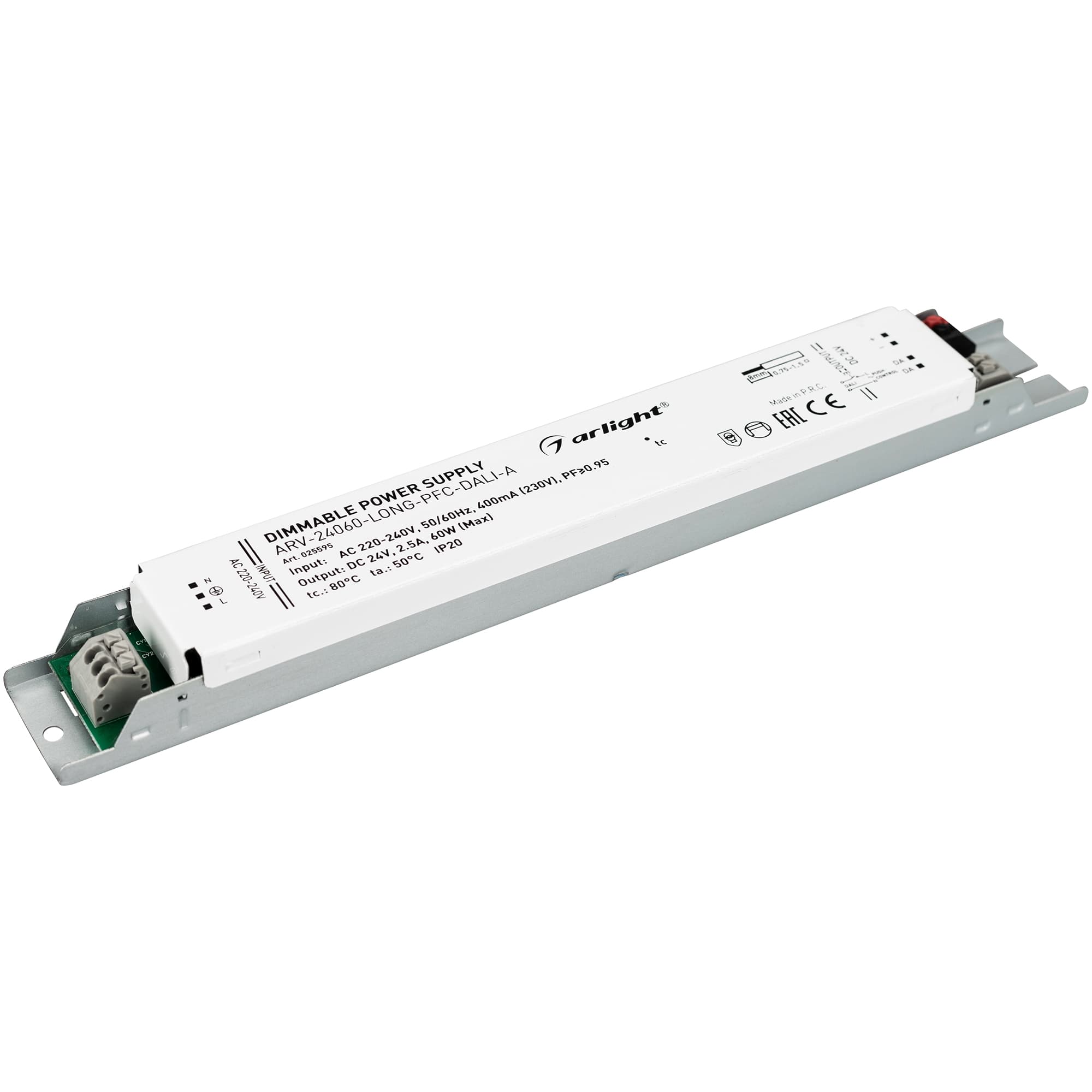 Блок питания ARV-24060-LONG-PFC-DALI-A (24V, 2.5A, 60W) (Arlight, IP20 Металл, 5 лет) 025595 Arlight