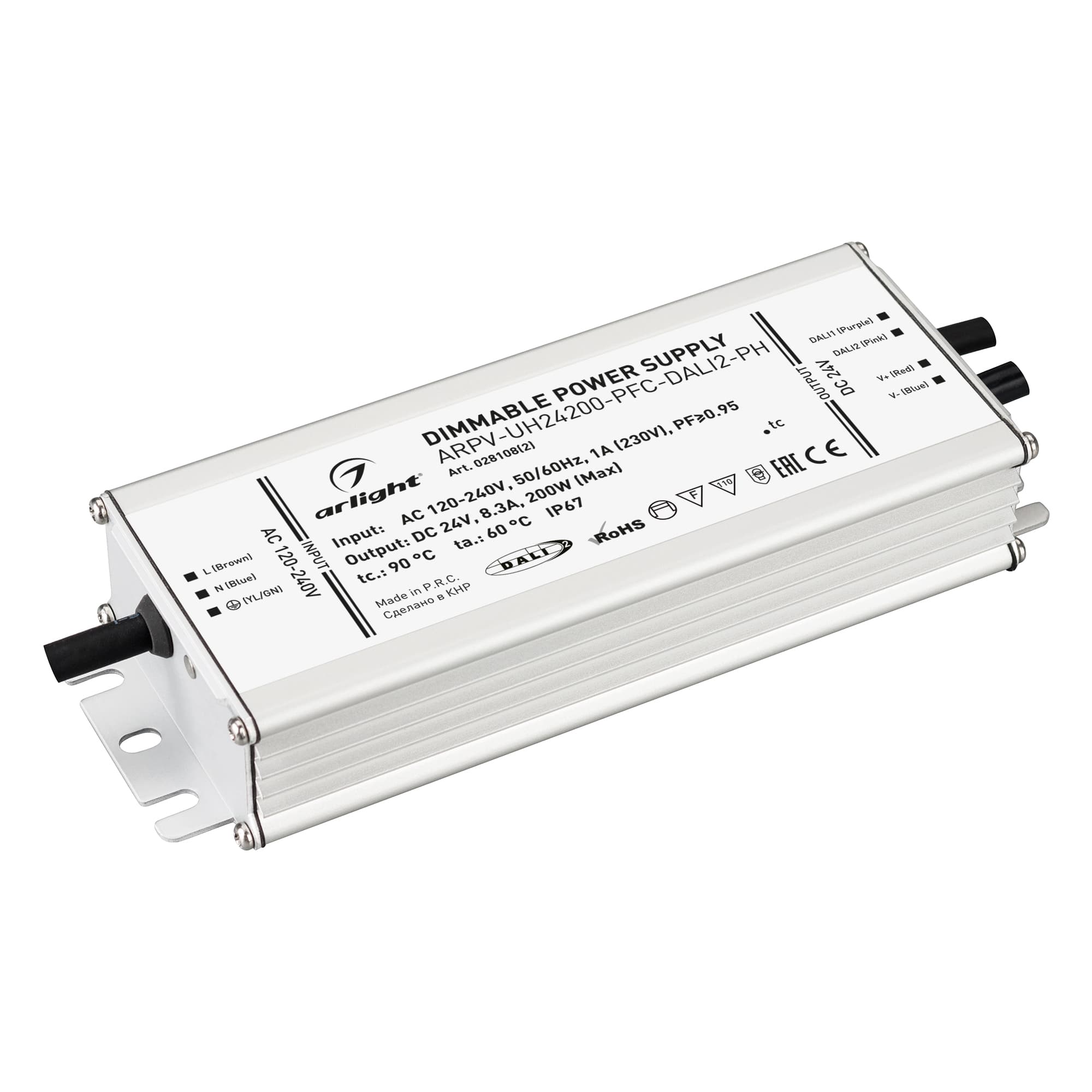 Блок питания ARPV-UH24200-PFC-DALI2-PH (24V, 8.3A, 200W) (Arlight, IP67 Металл, 7 лет) 028108(2) — фото 1