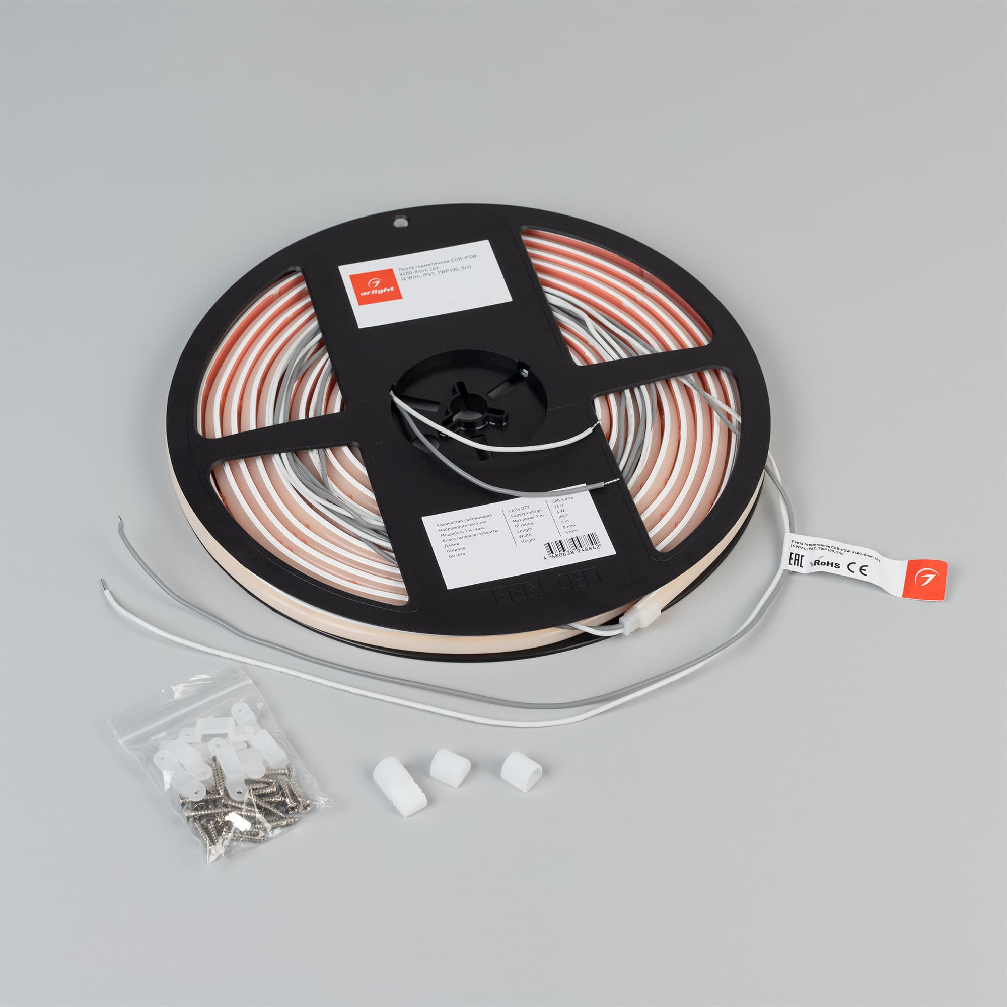 Светодиодная лента герметичная COB-PSW-X480-8mm 24V White6000 (6 W/m, IP67, TWP100, 5m) (Arlight, CRI>90) 060450 — фото 3