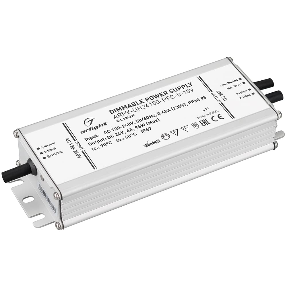 Блок питания ARPV-UH24100-PFC-0-10V (24V, 4.0A, 96W) (Arlight, IP67 Металл, 7 лет) 024275 Arlight — фото 1