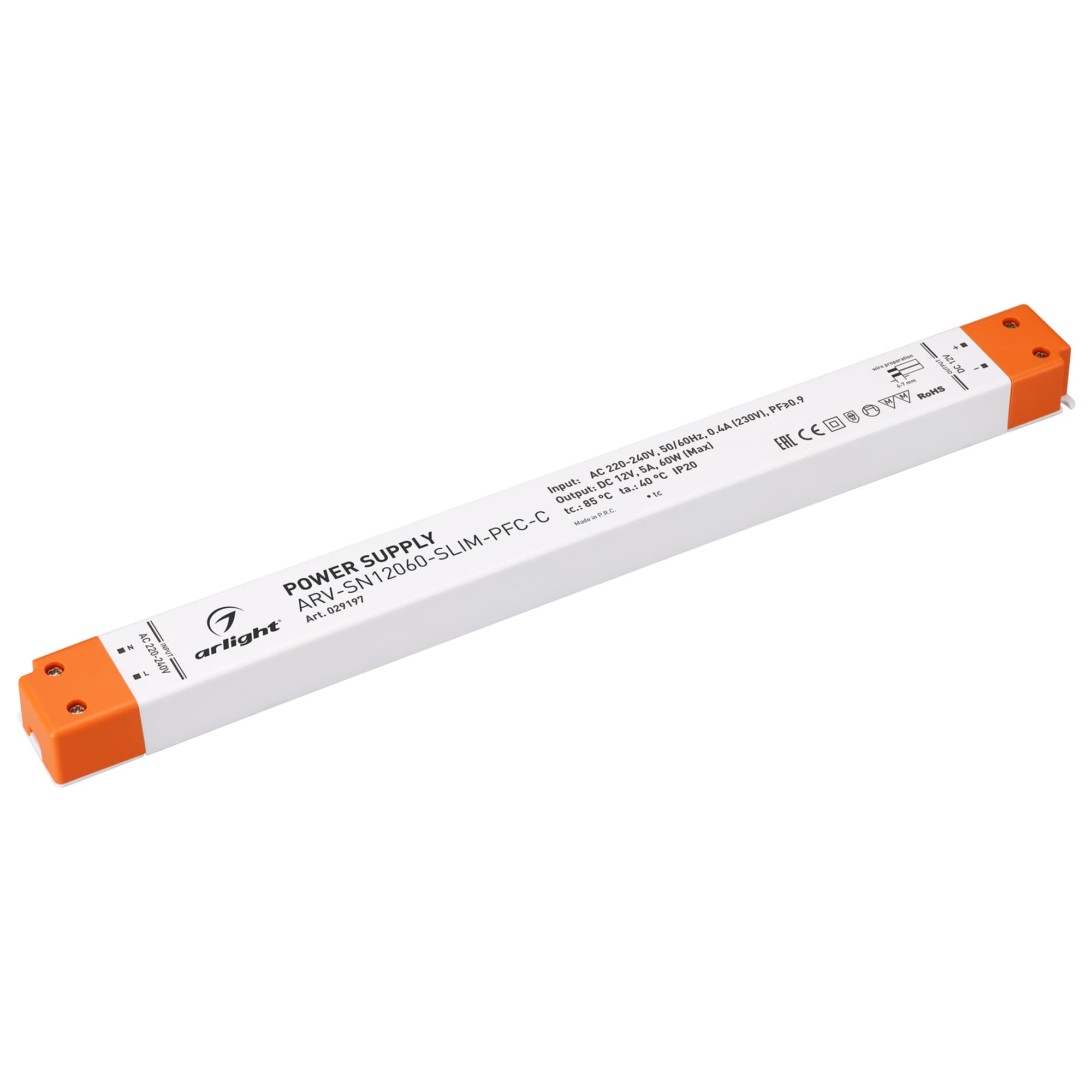 Блок питания ARV-SN12060-SLIM-PFC-C (12V, 5A, 60W) (Arlight, IP20 Пластик, 3 года) 029197 — фото 1