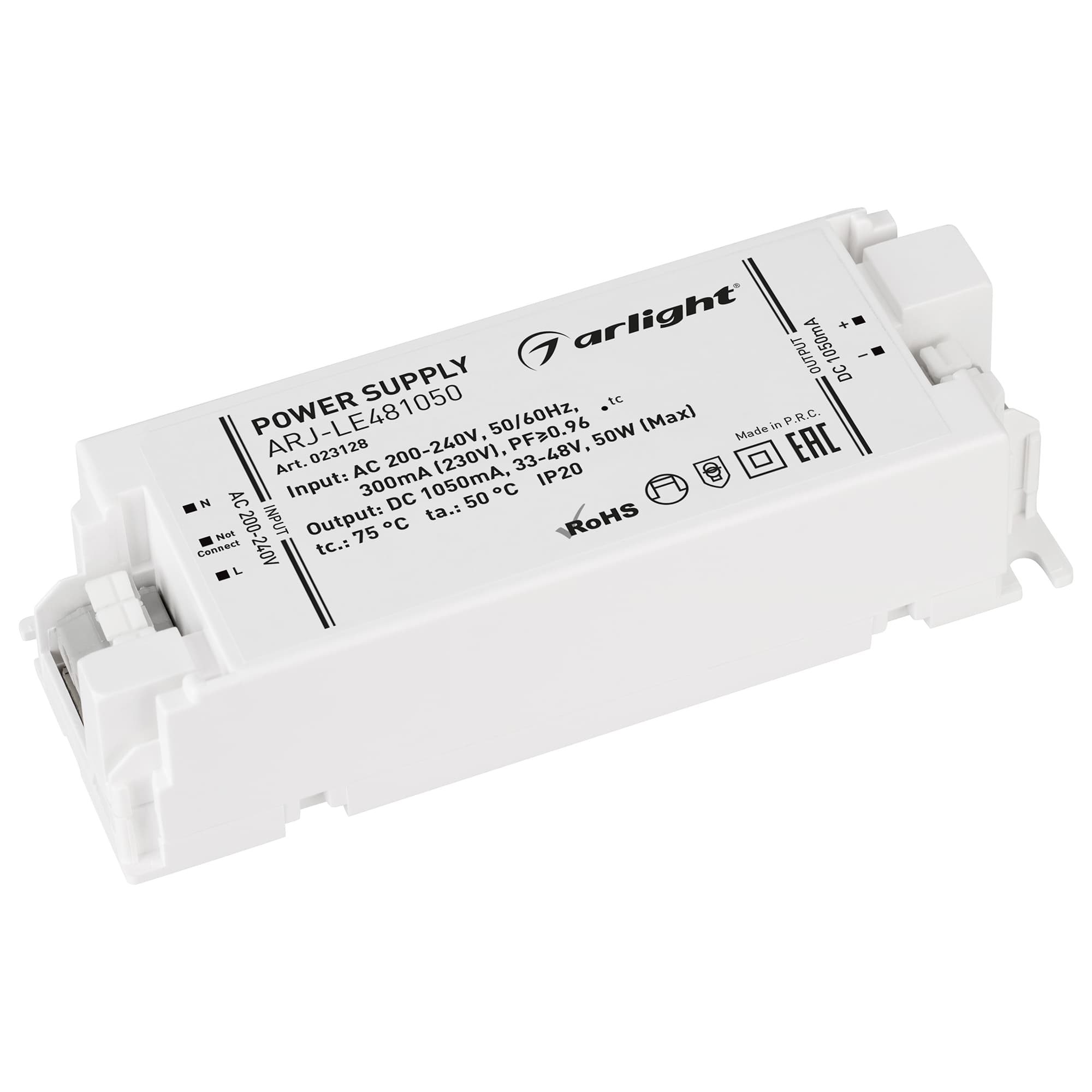 Блок питания ARJ-LE481050 (50W, 1050mA, PFC) (Arlight, IP20 Пластик, 3 года) 023128