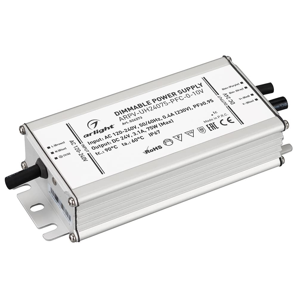 Блок питания ARPV-UH24075-PFC-0-10V (24V, 3.1A, 75W) (Arlight, IP67 Металл, 7 лет) 024273 — фото 1