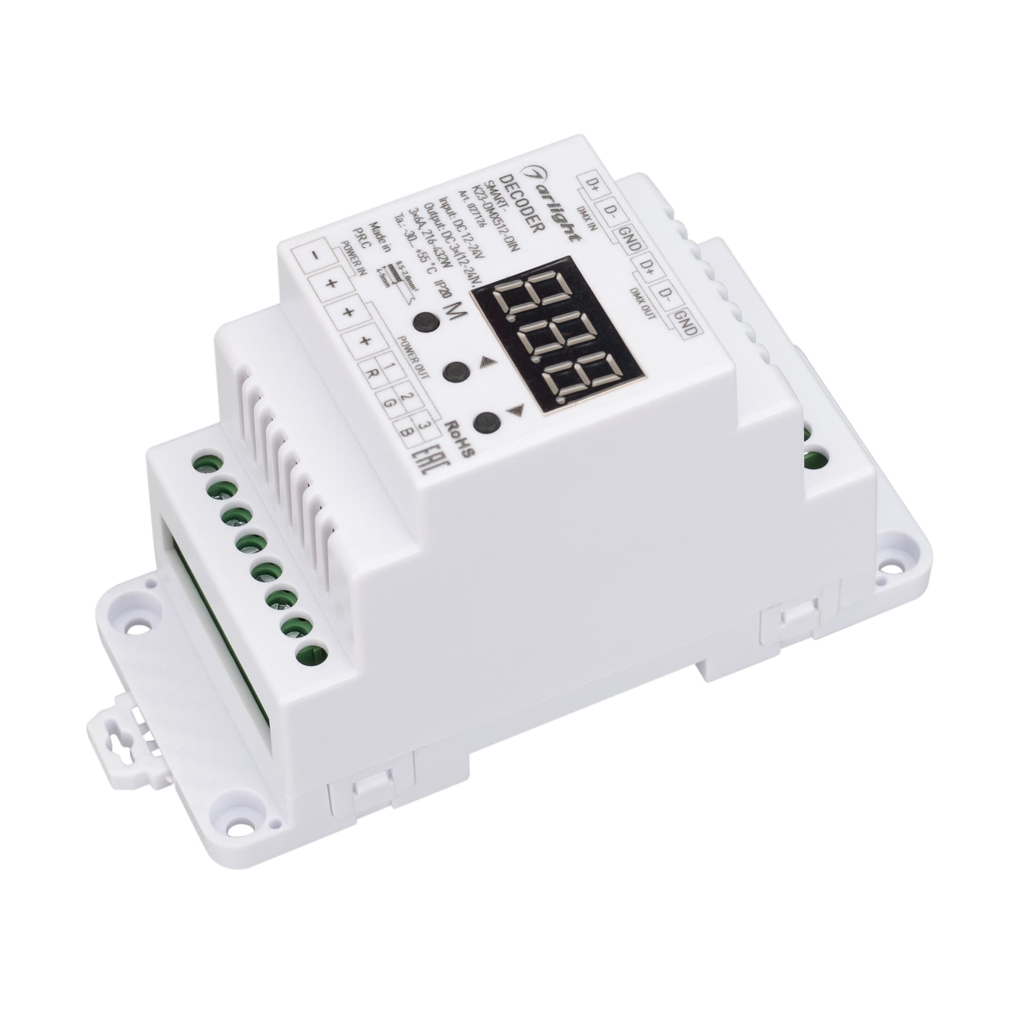 Декодер SMART-K23-DMX512-DIN (12-24V, 3x6A) (Arlight, IP20 Пластик, 5 лет) 027126 Arlight — фото 1