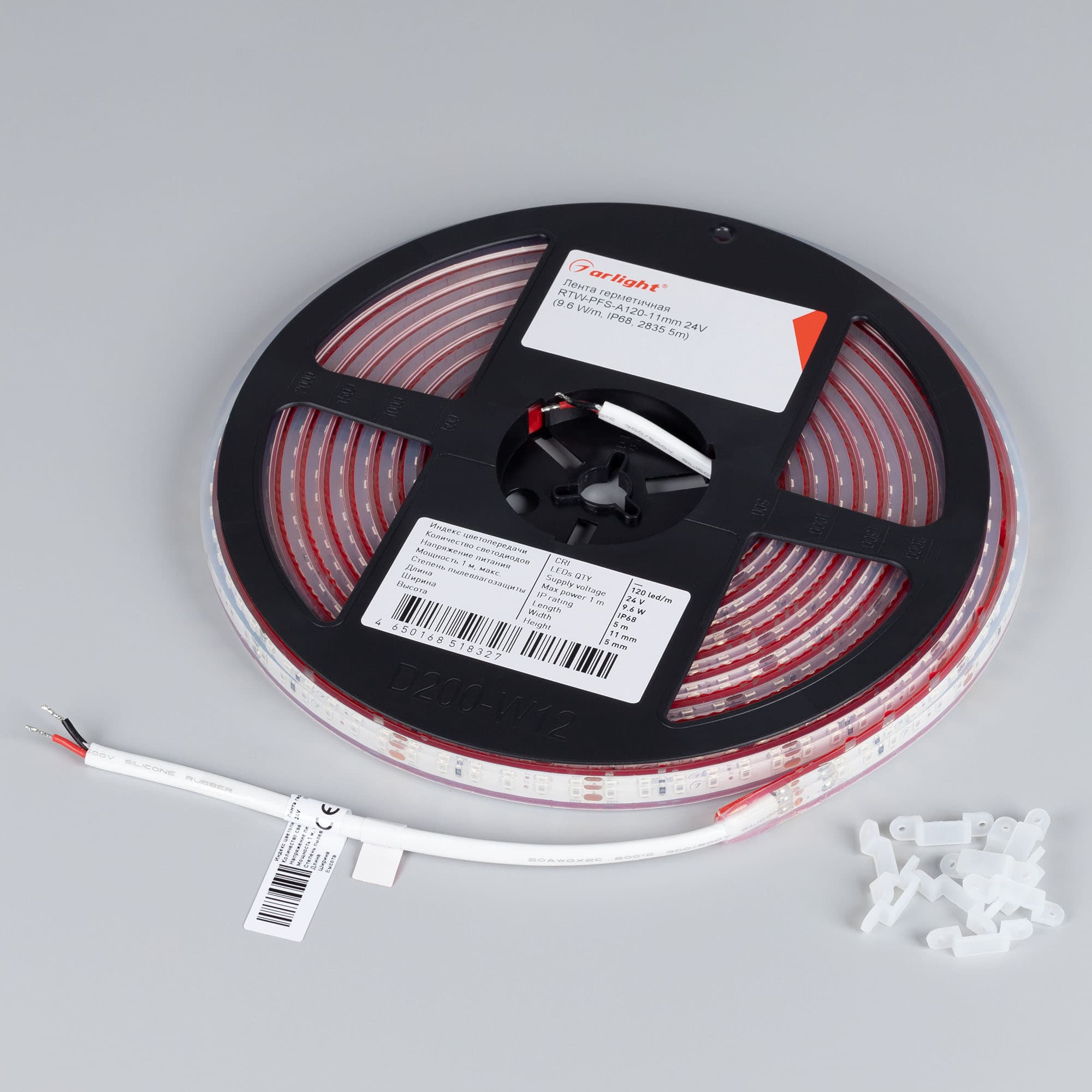 Светодиодная лента герметичная RTW-PFS-A120-11mm 24V Red (9.6 W/m, IP68, 2835 5m) (Arlight, -) 033896 — фото 3