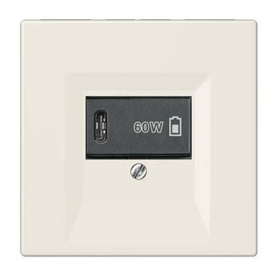 USB розетка для зарядки мобильных устройств тип C, 5-60W, Слоновая кость, Jung