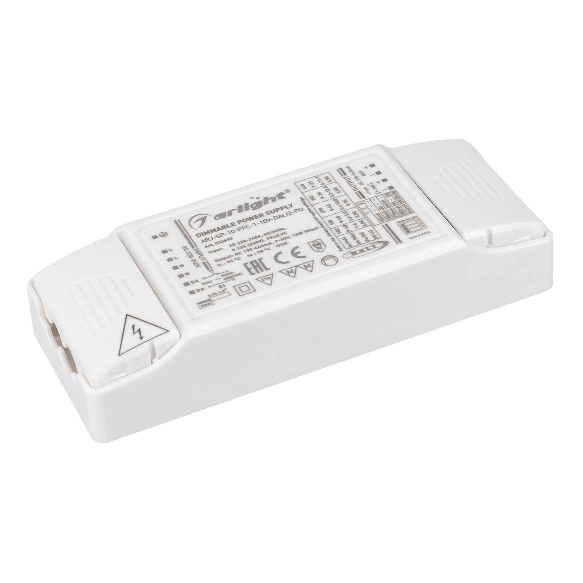 Блок питания ARJ-SP-10-PFC-1-10V-DALI2-PD (10W, 100-440mA) (Arlight, IP20 Пластик, 5 лет) 033690 — фото 1