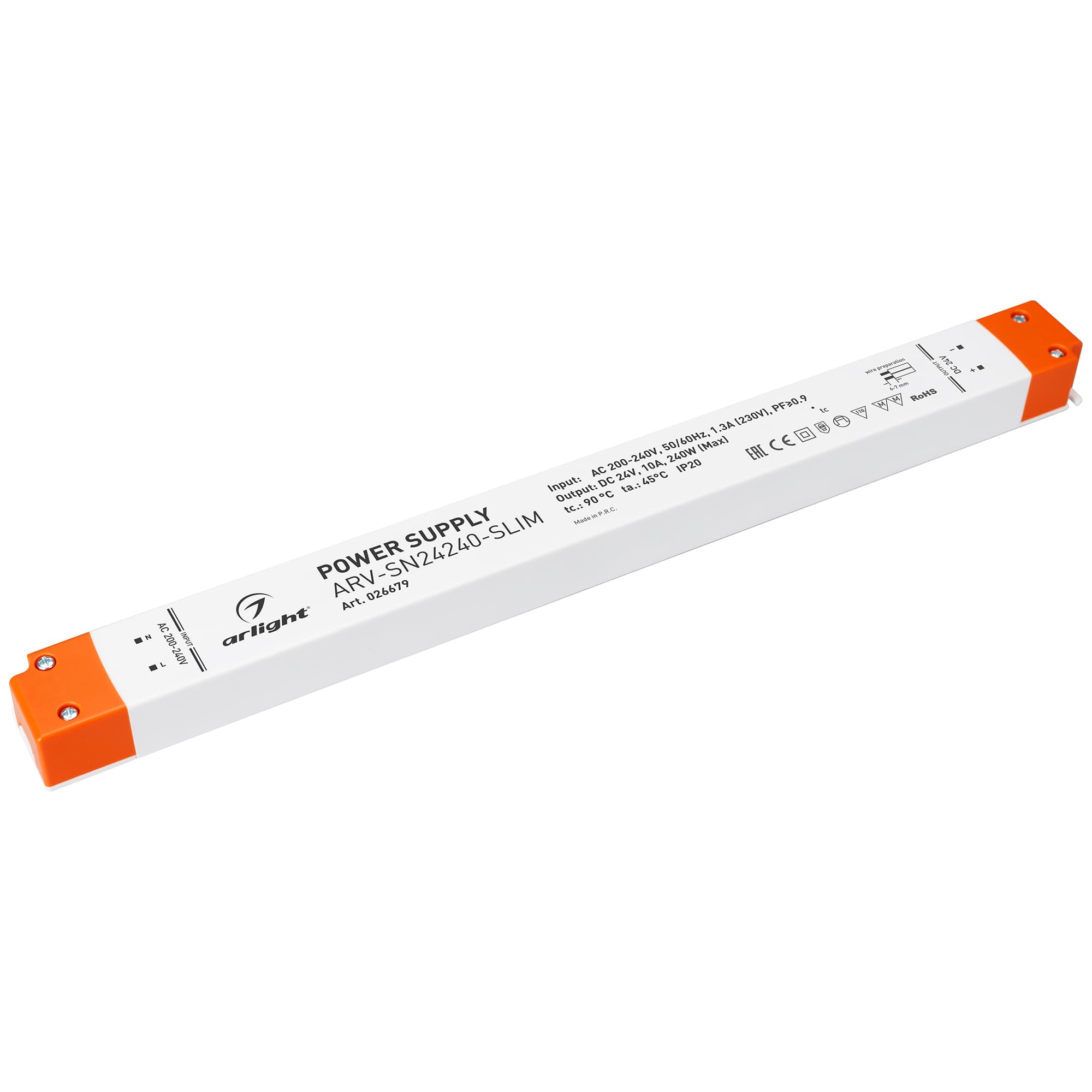 Блок питания ARV-SN24240-SLIM (24V, 10A, 240W, PFC) (Arlight, IP20 Пластик, 3 года) 026679