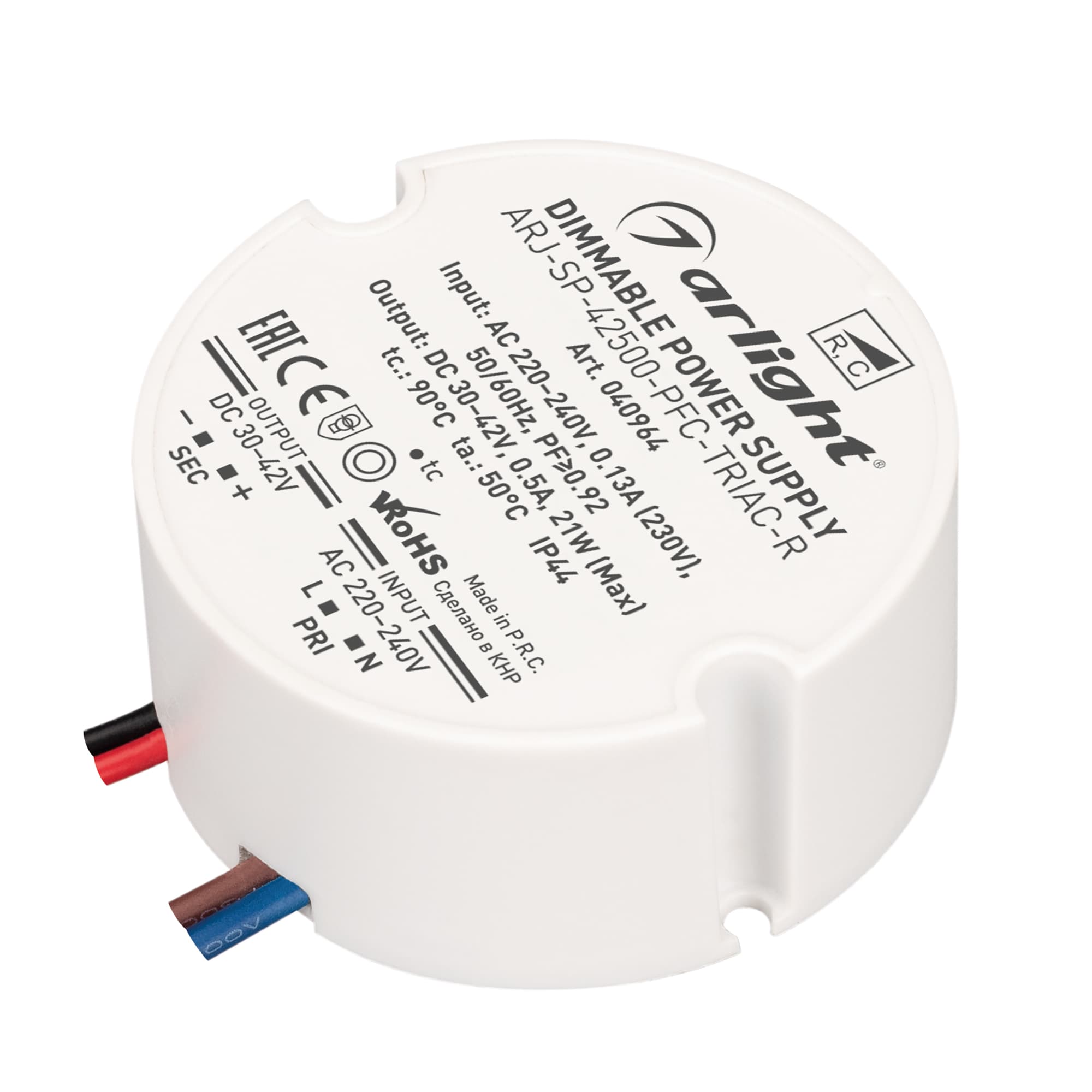 Блок питания ARJ-SP-42500-PFC-TRIAC-R (21W, 30-42V, 500mA) (Arlight, IP44 Пластик, 5 лет) 040964 — фото 1