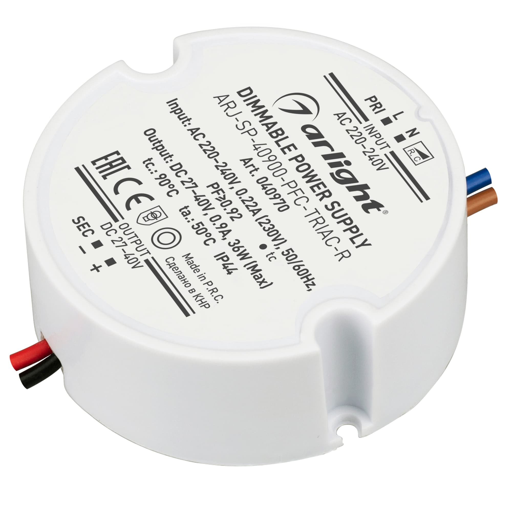 Блок питания ARJ-SP-40900-PFC-TRIAC-R (36W, 27-40V, 900mA) (Arlight, IP44 Пластик, 5 лет) 040970 — фото 1