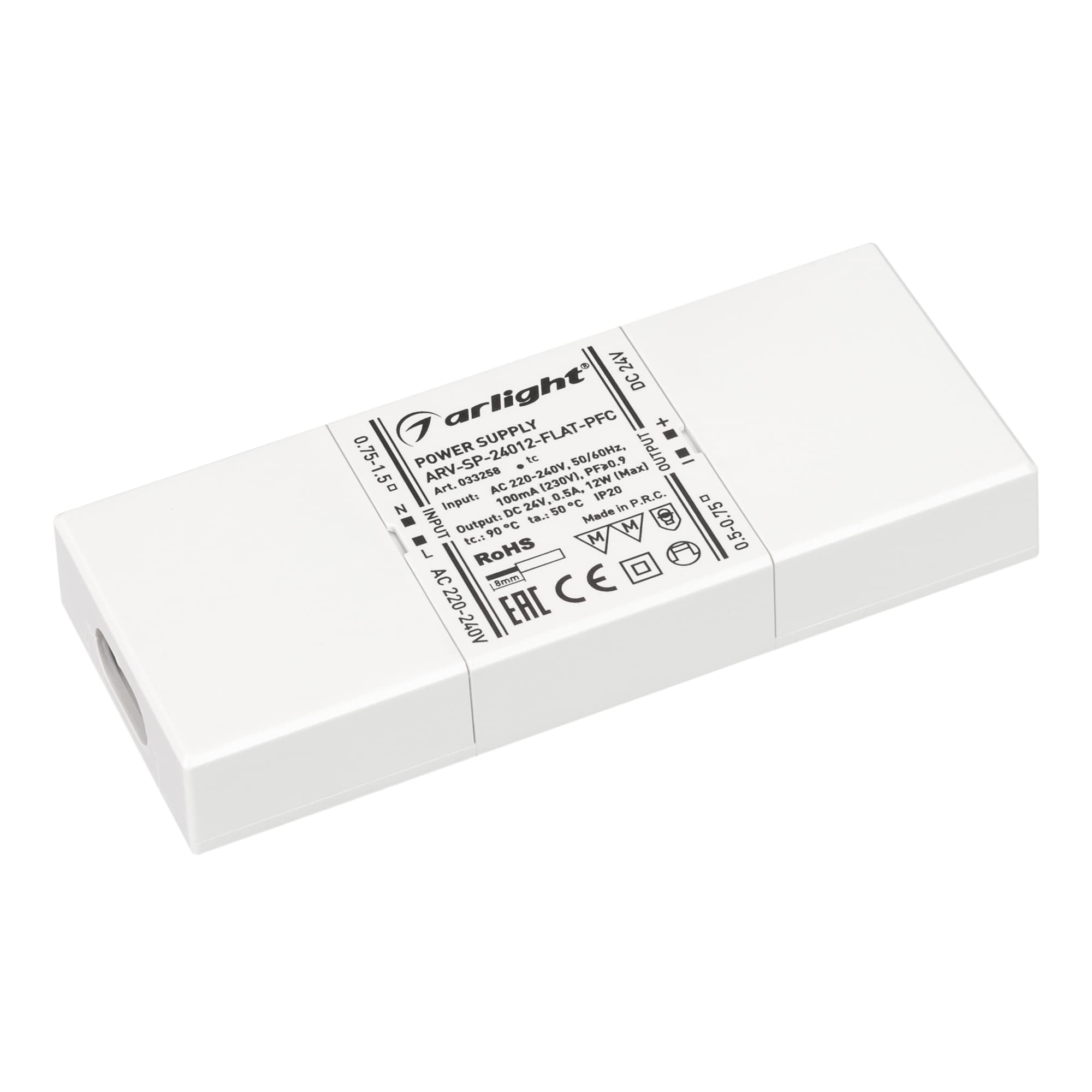 Блок питания ARV-SP-24012-FLAT-PFC (24V, 0.5A, 12W) (Arlight, IP20 Пластик, 5 лет) 033258 Arlight — фото 1