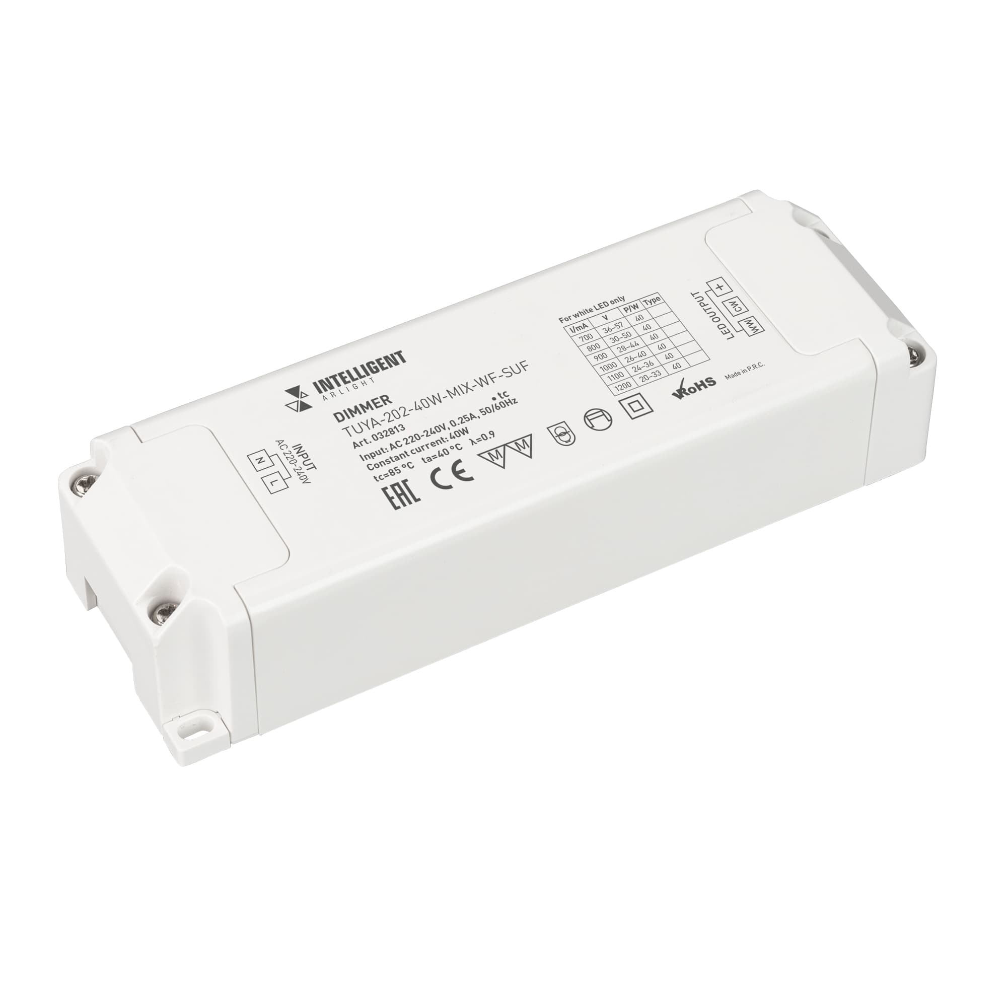 INTELLIGENT ARLIGHT Диммер TUYA-202-40W-MIX-WF-SUF (230V, 433MHz, 700-1200mA) (IARL, -) 032813