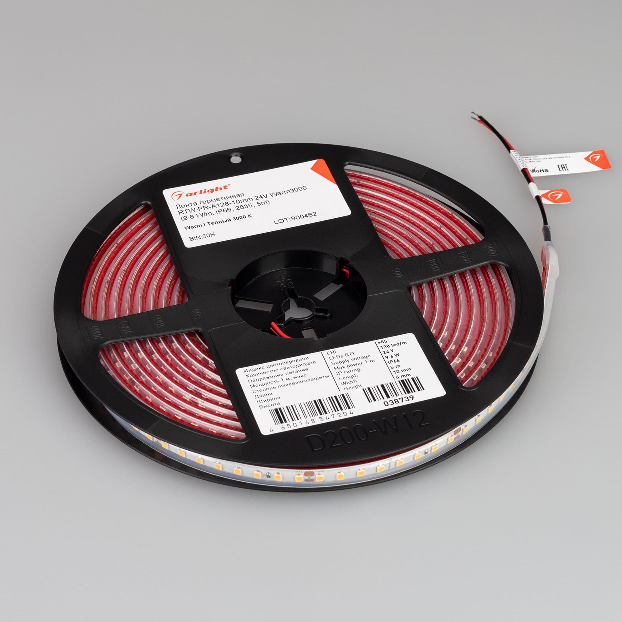 Светодиодная лента герметичная RTW-PR-A128-10mm 24V Warm3000 (9.6 W/m, IP66, 2835, 5m) (Arlight, высок.эфф.150 лм/Вт) 038739 — фото 4