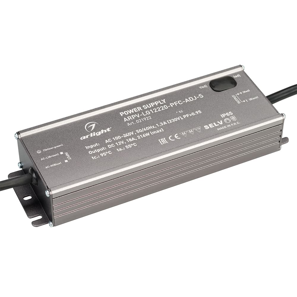 Блок питания ARPV-LG12220-PFC-ADJ-S (12V, 18.0A, 216W) (Arlight, IP65 Металл, 5 лет) 021922 — фото 1