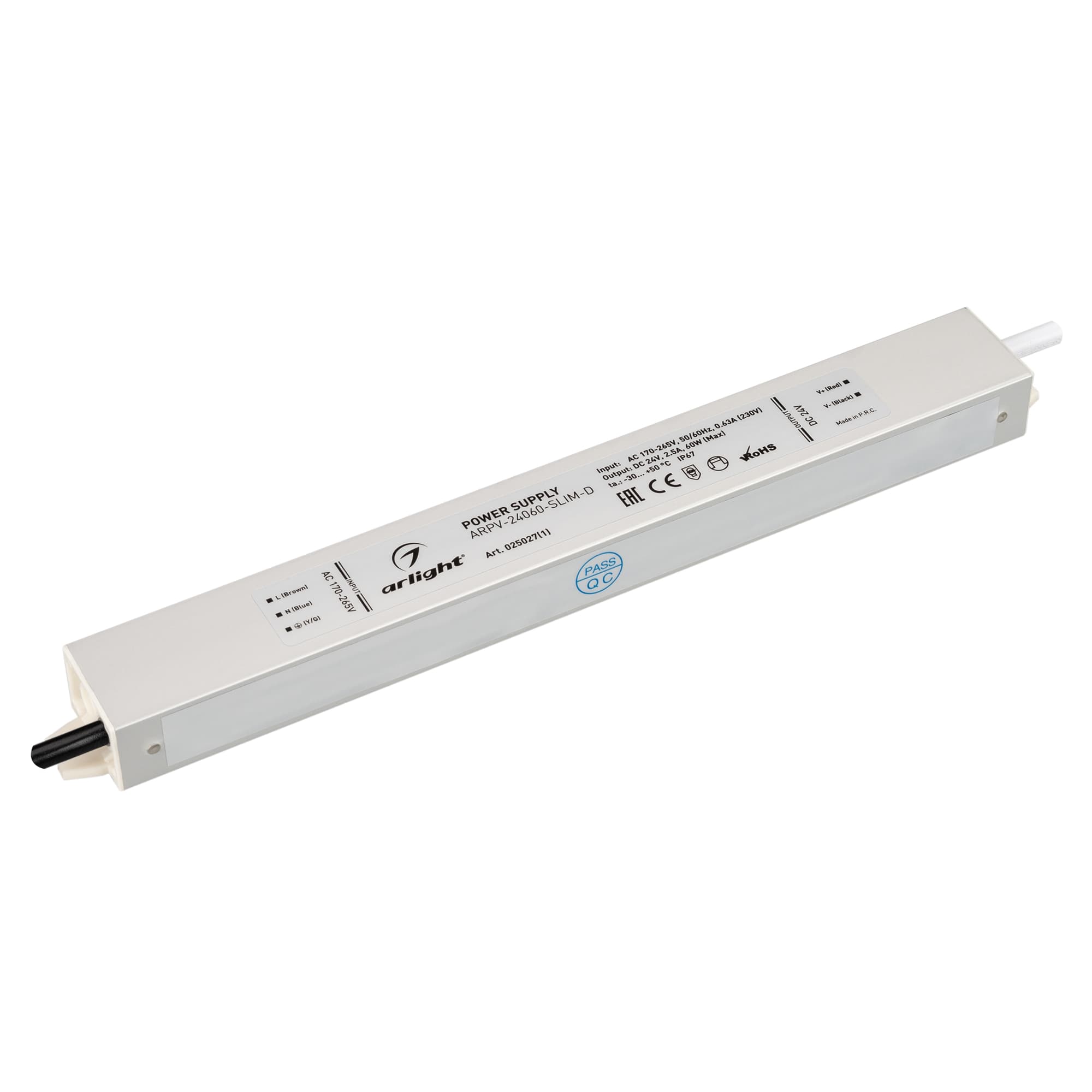 Блок питания ARPV-24060-SLIM-D (24V, 2.5A, 60W) (Arlight, IP67 Металл, 3 года) 025027(1) — фото 1