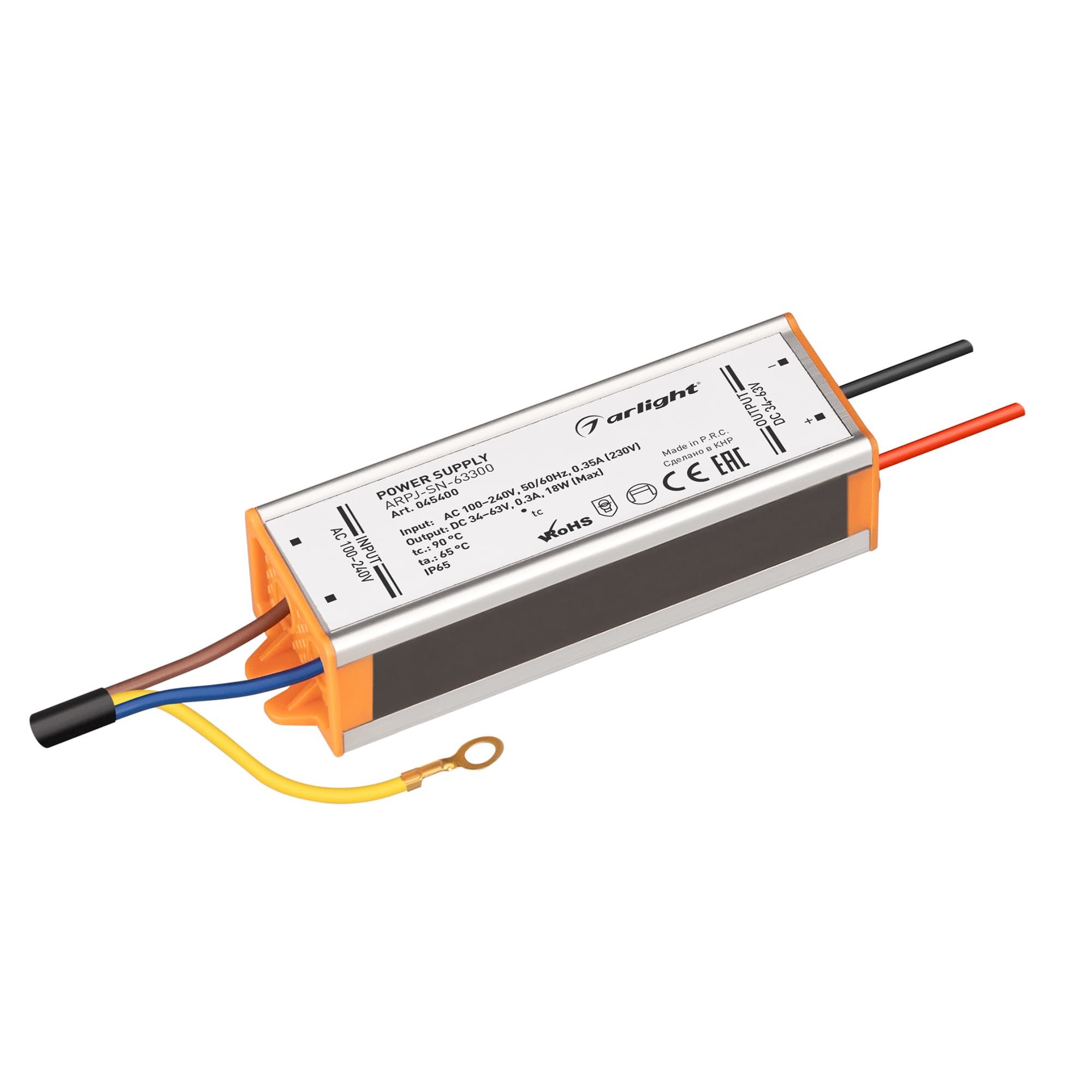Блок питания ARPJ-SN-63300 (18W, 34-63V, 300mA) (Arlight, IP65 Металл, 3 года) 045400 — фото 1