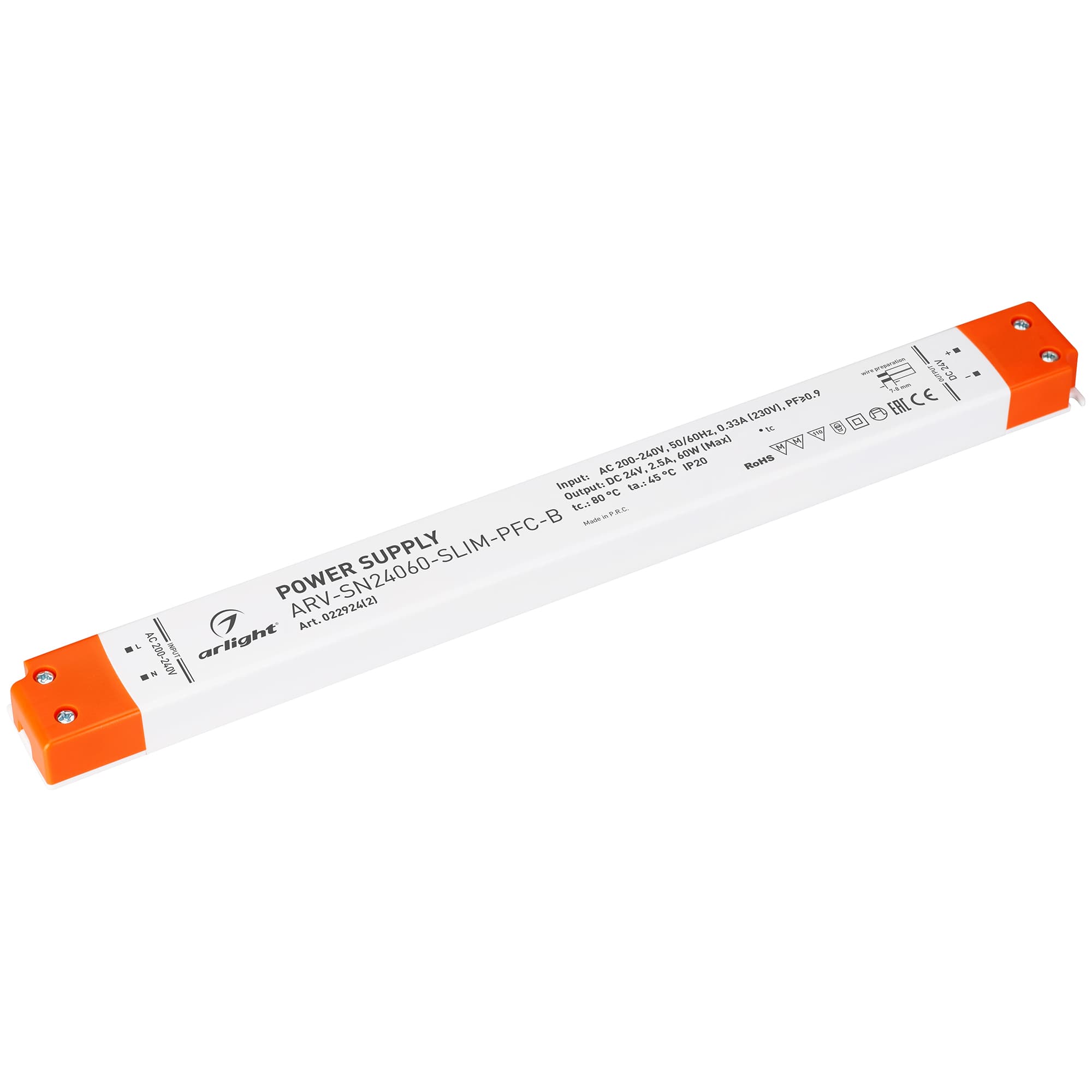 Блок питания ARV-SN24060-SLIM-PFC-B (24V, 2.5A, 60W) (Arlight, IP20 Пластик, 3 года) 022924(2) — фото 1