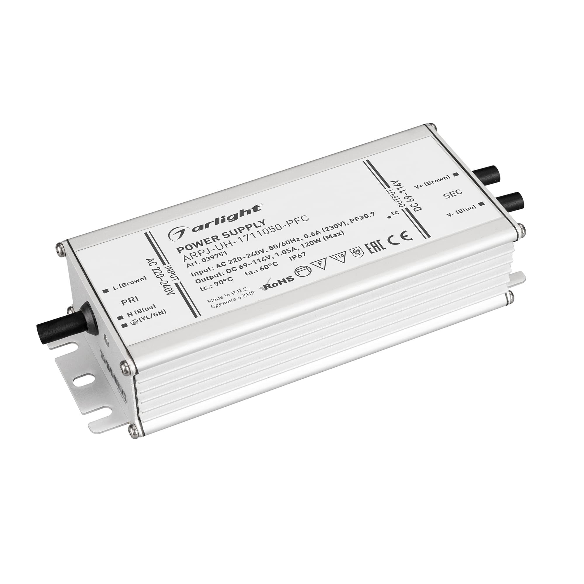 Блок питания ARPJ-UH-1711050-PFC (120W, 69-114V, 1.05A) (Arlight, IP67 Металл, 7 лет) 039751