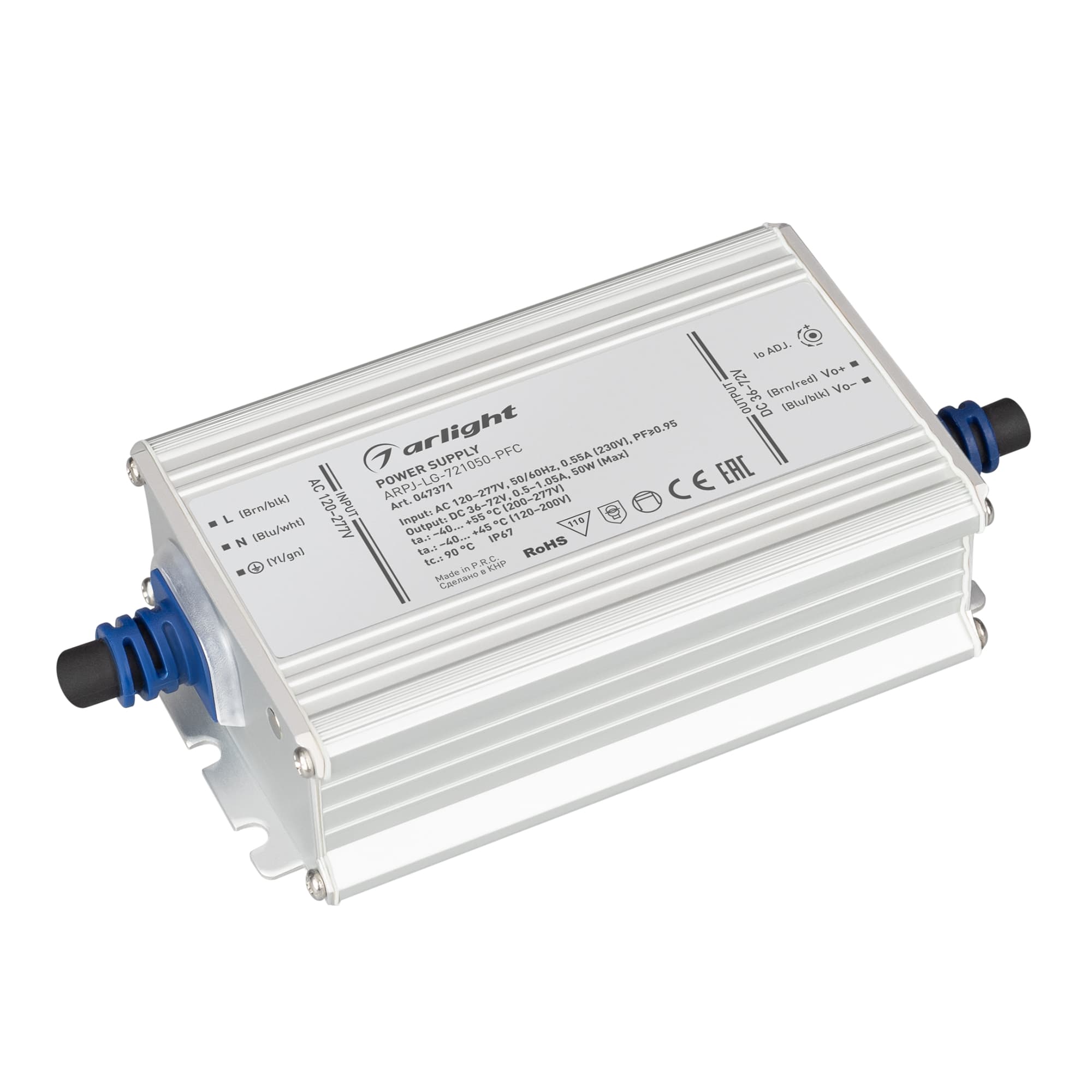 Блок питания ARPJ-LG-721050-PFC (50W, 36-72V, 0.5-1.05A) (Arlight, IP67 Металл, 5 лет) 047371 — фото 1