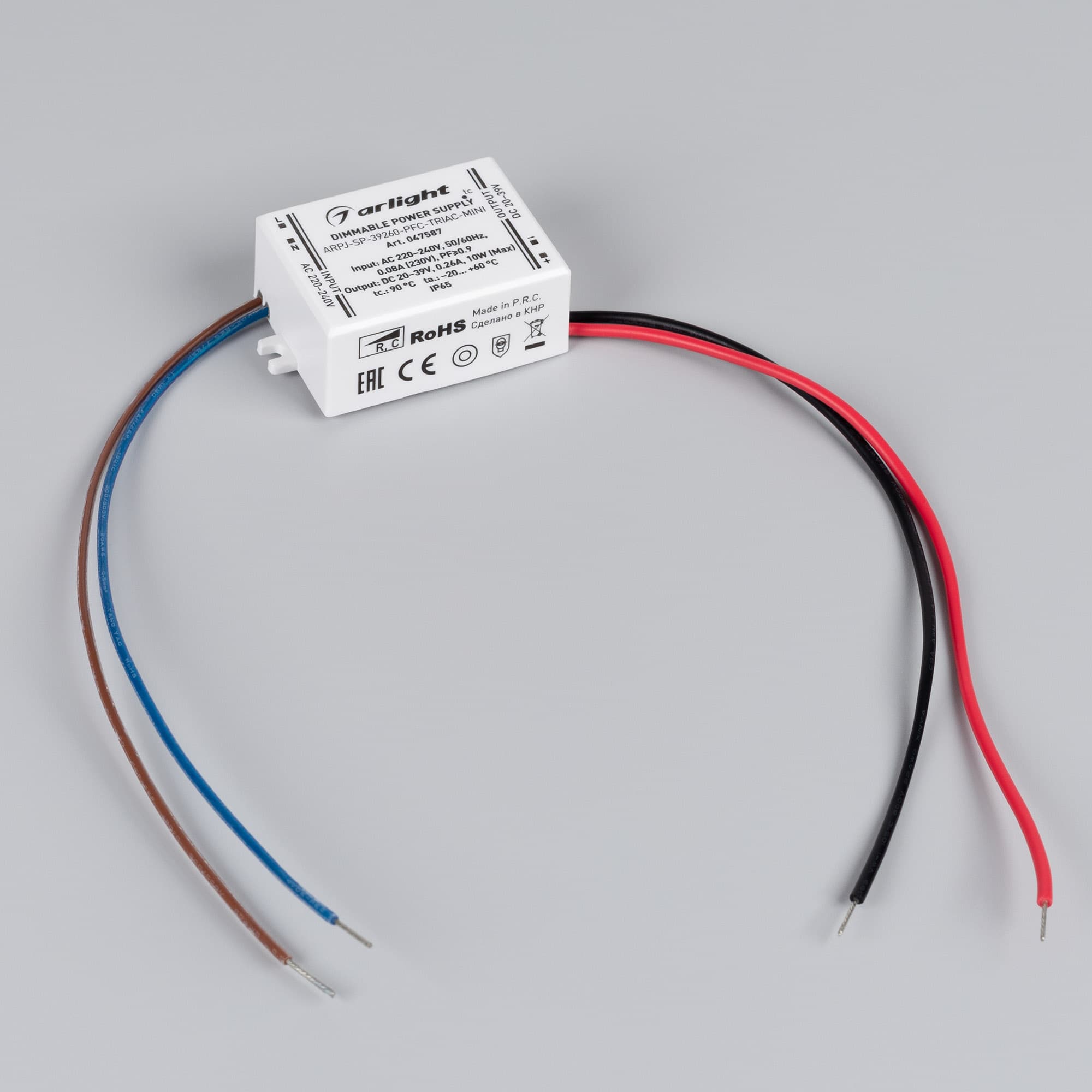Блок питания ARPJ-SP-39260-PFC-TRIAC-MINI (10W, 20-39V, 260mA) (Arlight, IP65 Пластик, 5 лет) 047587 Arlight — фото 2