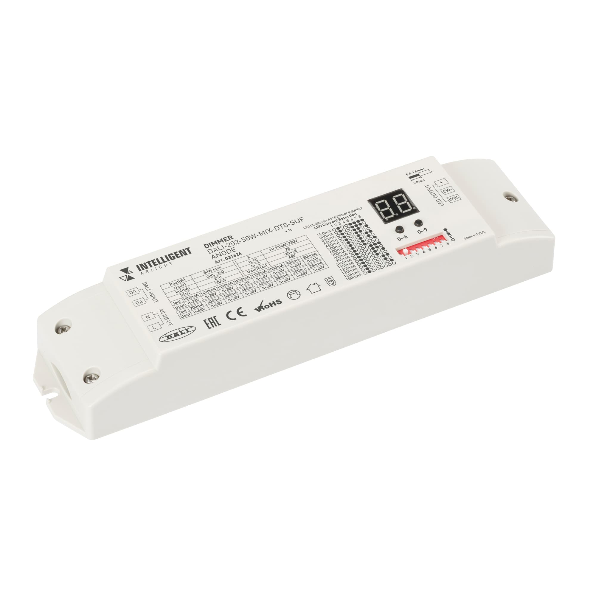 INTELLIGENT ARLIGHT Диммер DALI-202-50W-MIX-DT8-SUF (230V, ANODE, 250-1500mА) (IARL, Пластик) 031626