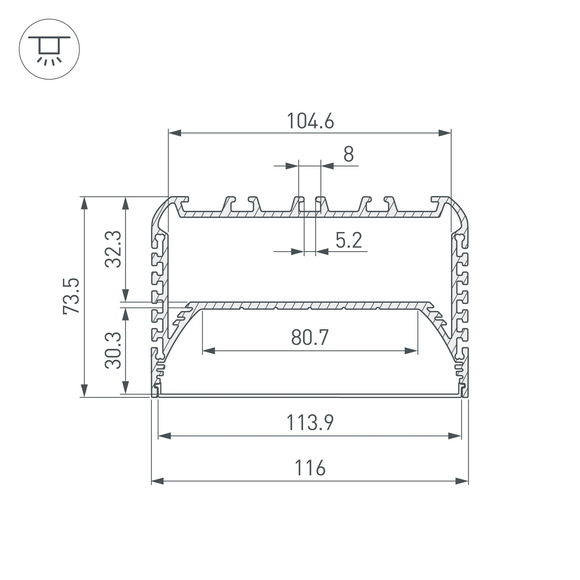 Профиль с экраном ALU-POWER-W8070-2000 ANOD+FROST (Arlight, Алюминий) 018952 Arlight — фото 3